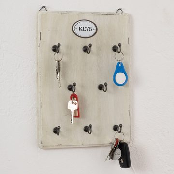 Moritz Schlüsselbrett 25x33cm Keys 8 Haken weiß, Schlüsselkasten Vintage Schlüsselbox Schlüsselleiste Schlüsselhaken Schlüsselboard