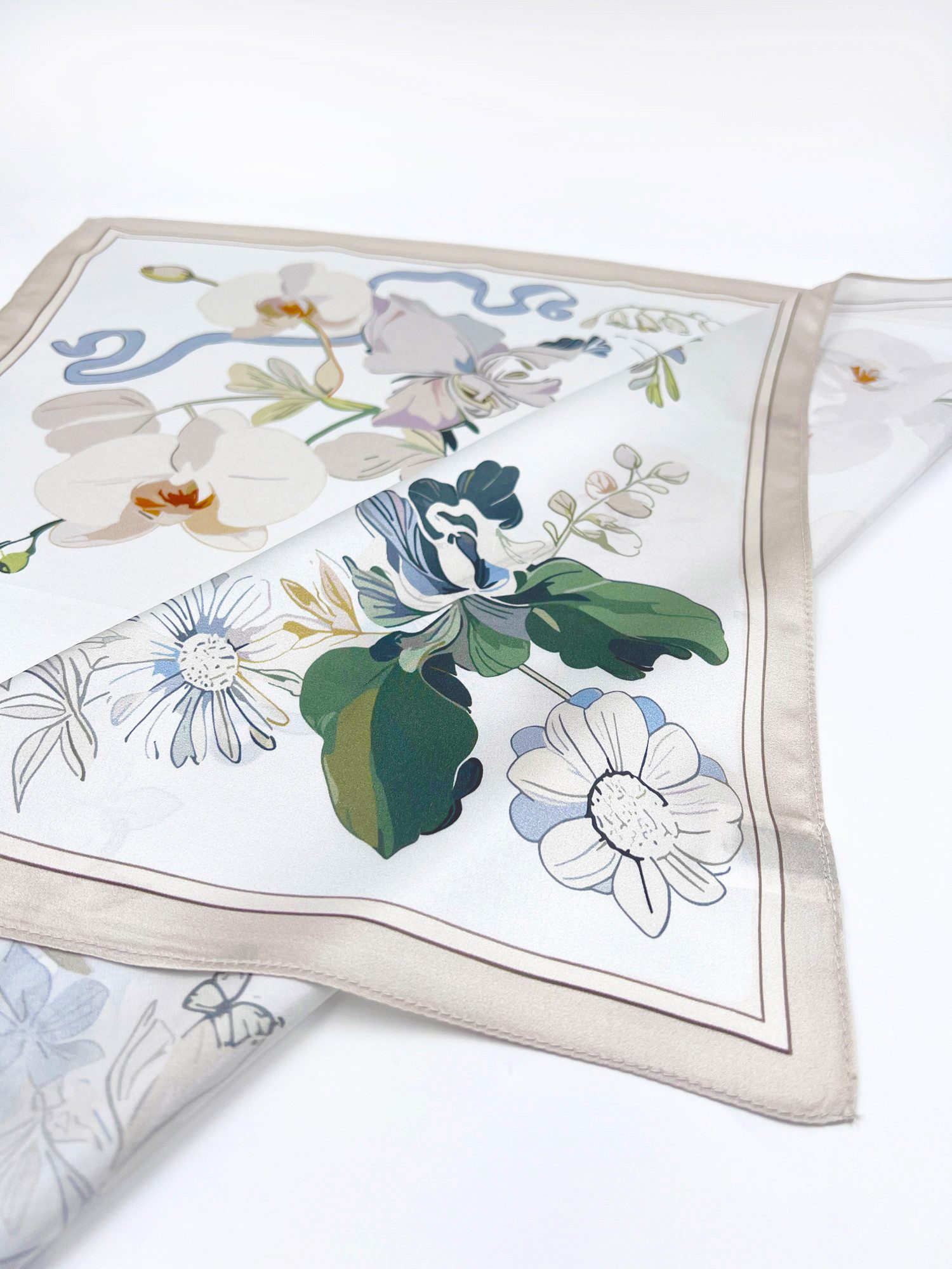 Vivi Idee Seidentuch 100% Maulbeerseide Halstuch Damen Zarte Orchideen, Quadratisches 53x53 cm Halstuch, bedrucktes Seidenschal – Bild 3 von 5