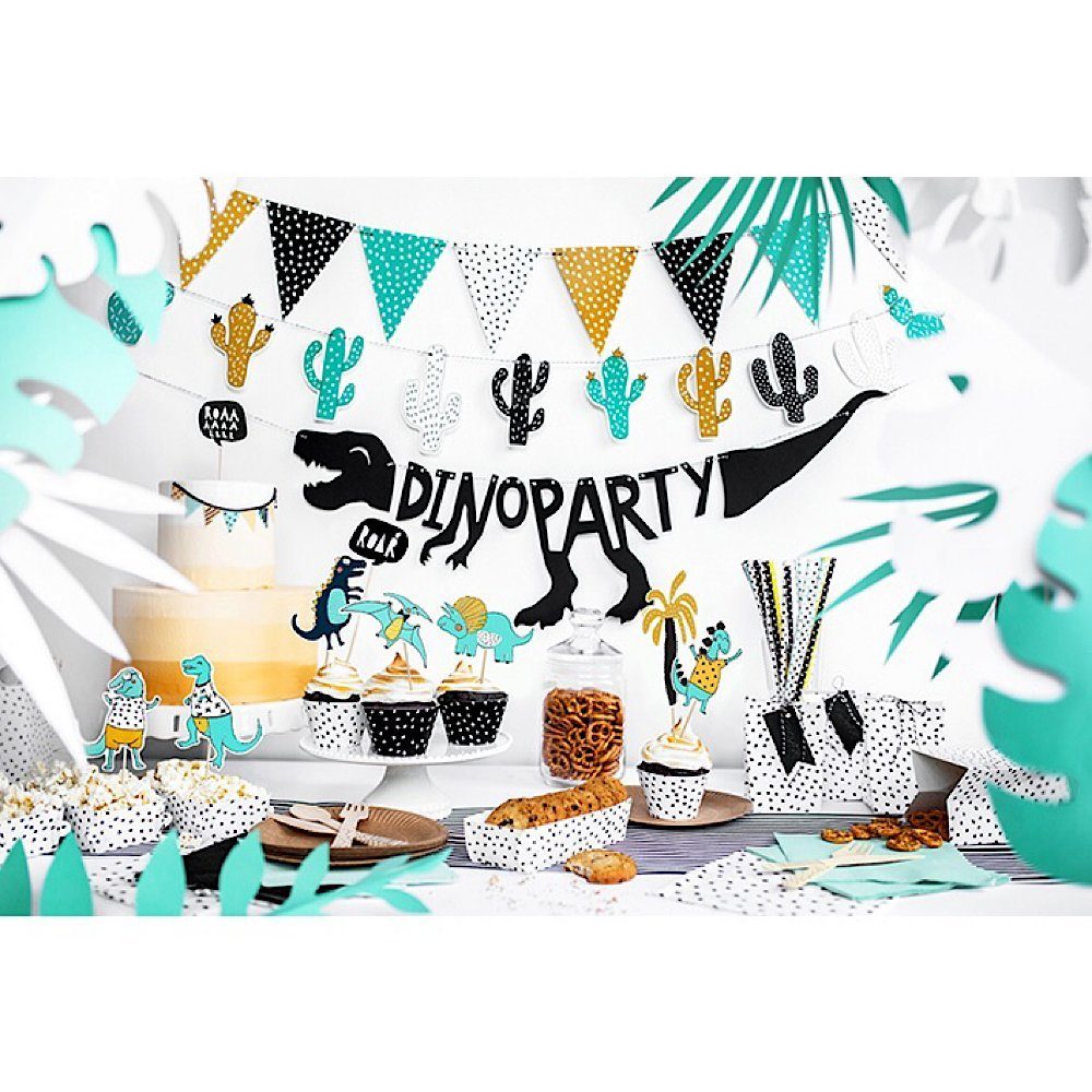 partydeco Pompon Cake Topper Dinosaurier - Stück 5 