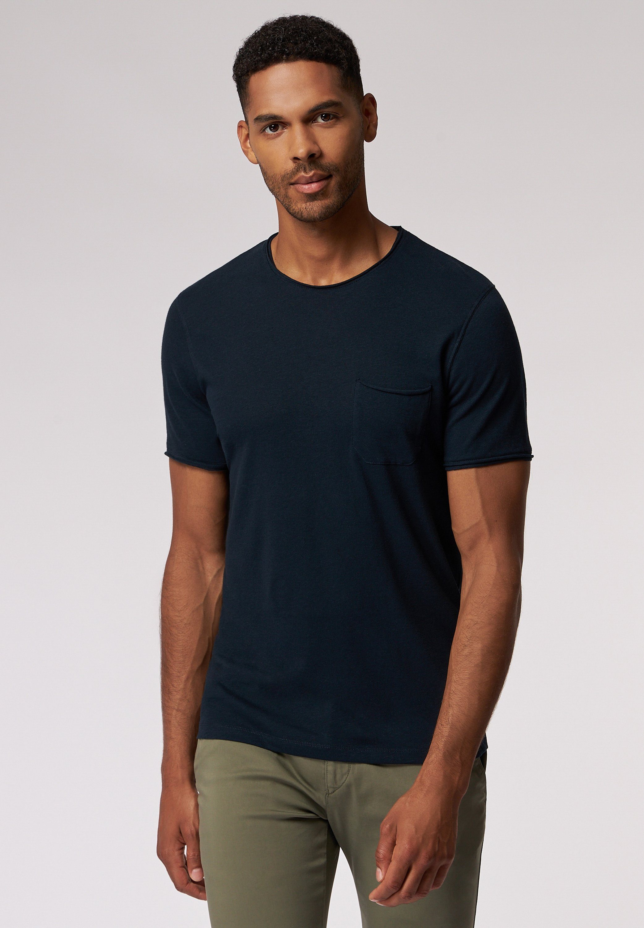 Roy Robson T-Shirt Mit Brusttasche - Leinenanteil mit Taschen dunkelblau