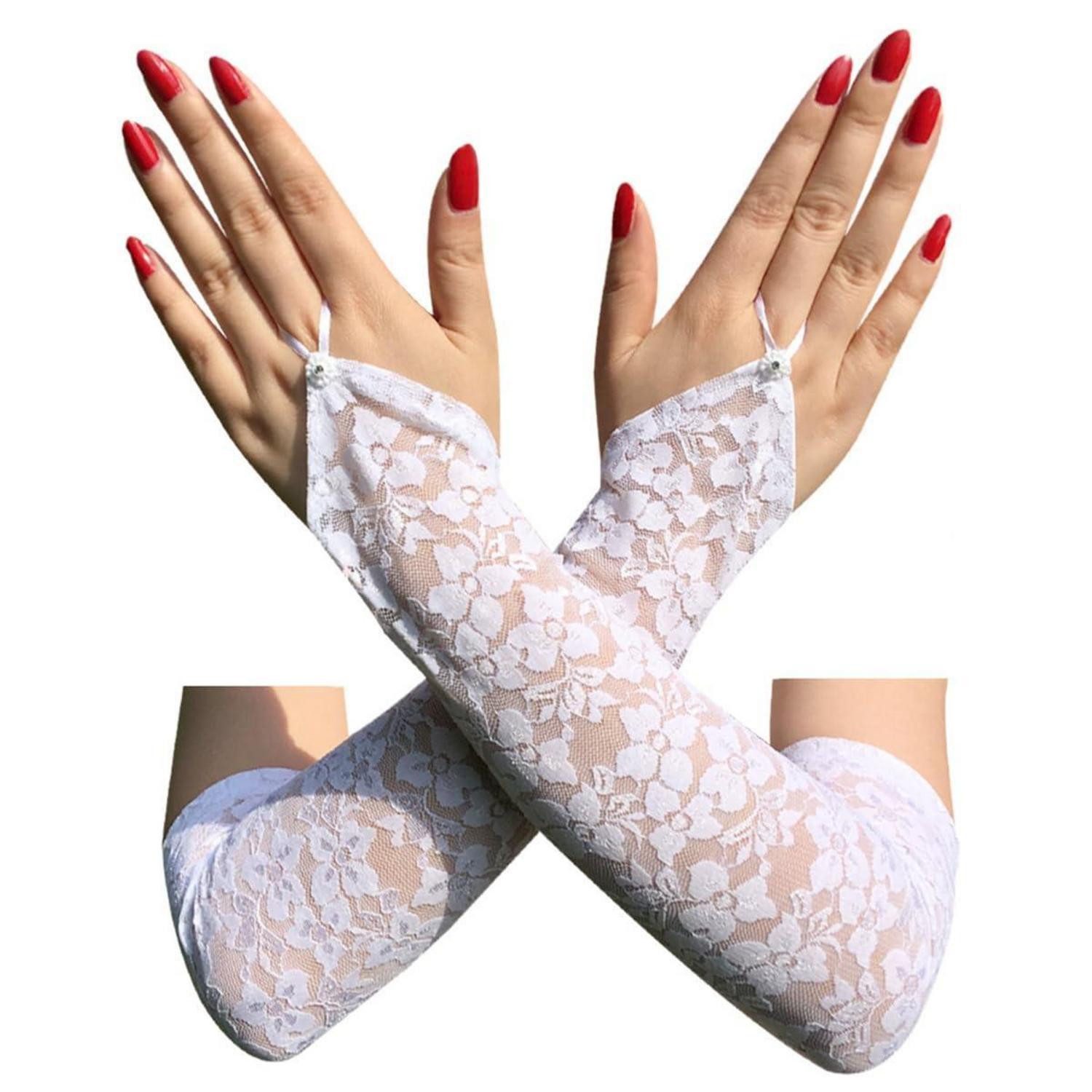LuxusKollektion Abendhandschuhe Damen Spitze Handschuhe fingerlos lang weiß