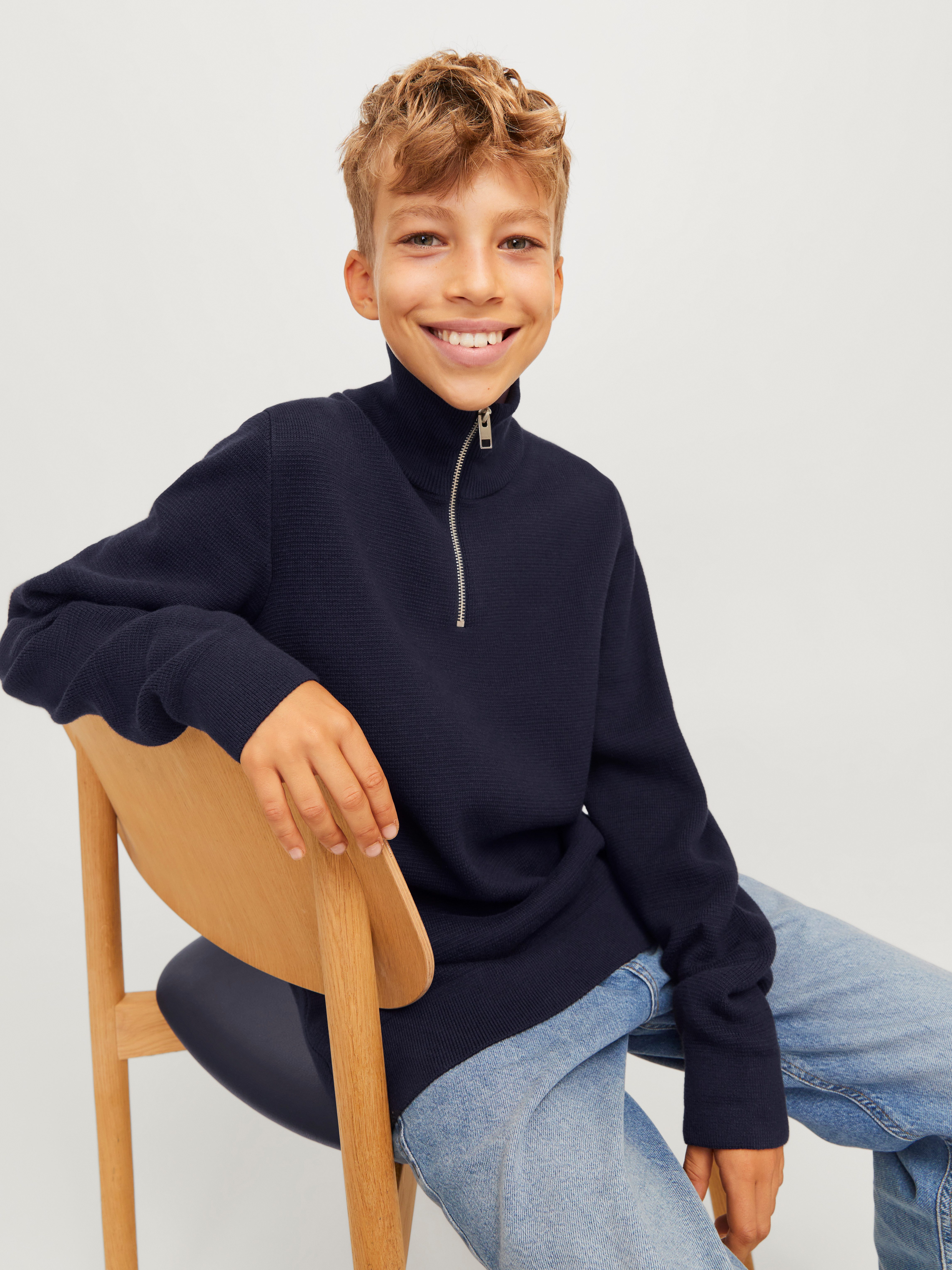 Jack & Jones Junior Troyer JPRBLAMILANO STITCH KNIT HALF ZIP JNR Baumwolle, relaxed fit – Bild 4 von 5