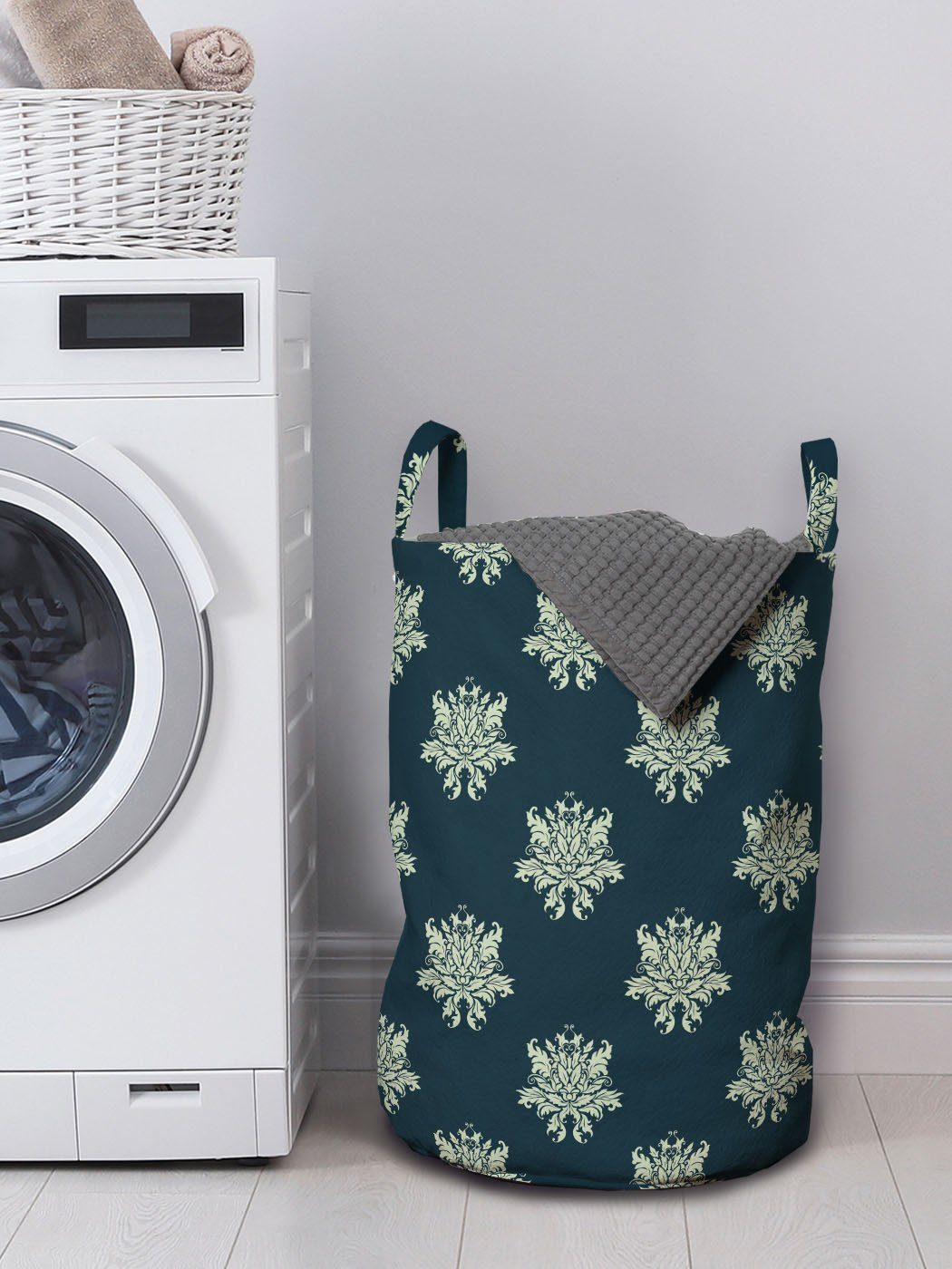 Waschsalons, Wäschesäckchen Abakuhaus viktorianisch Kordelzugverschluss Griffen für Damast wirbelt mit Wäschekorb Blätter