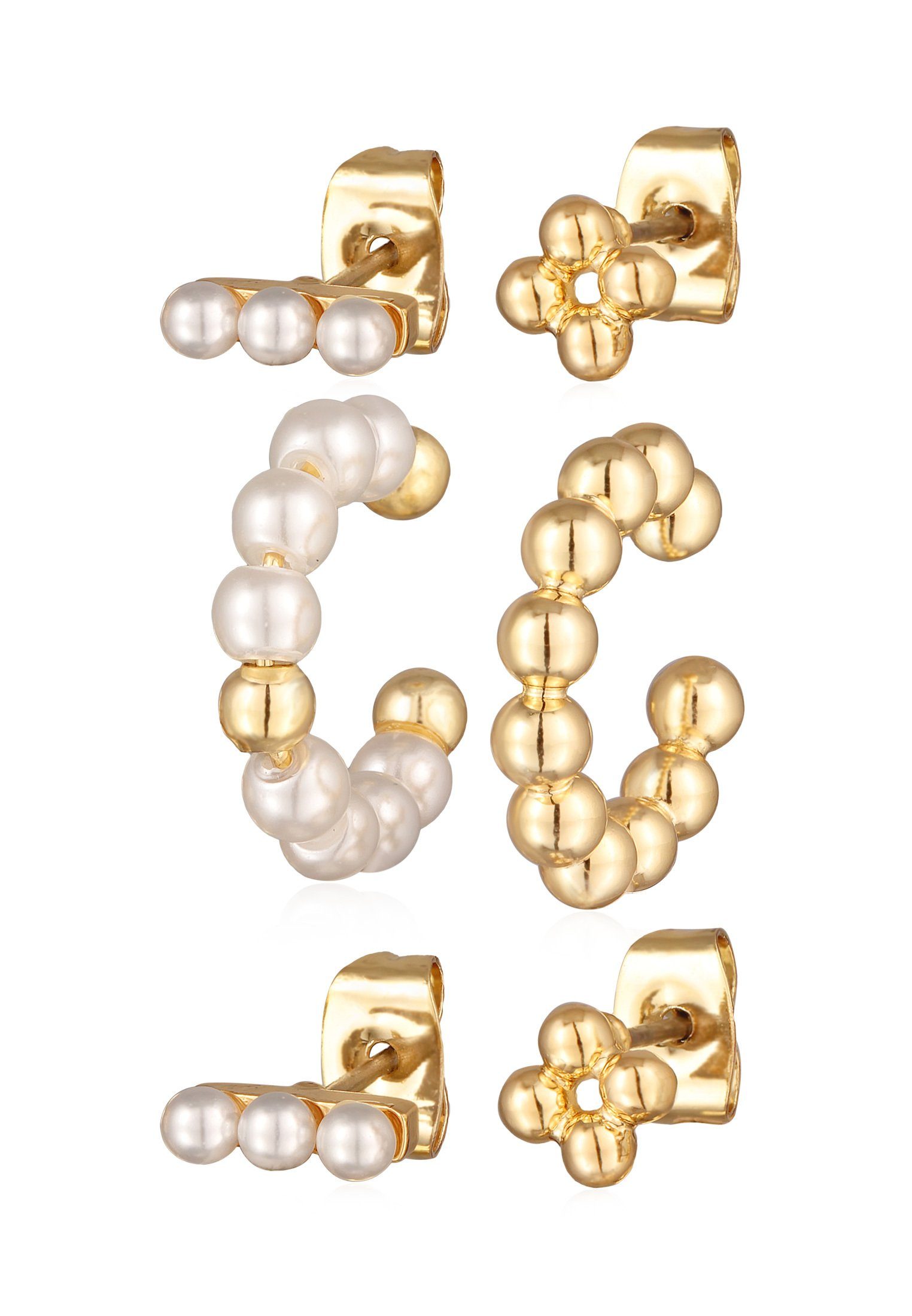 Elli Ohrring-Set 4er-Set Ohrstecker Earcuff Glasperlen Dots Goldfarben, Kugel