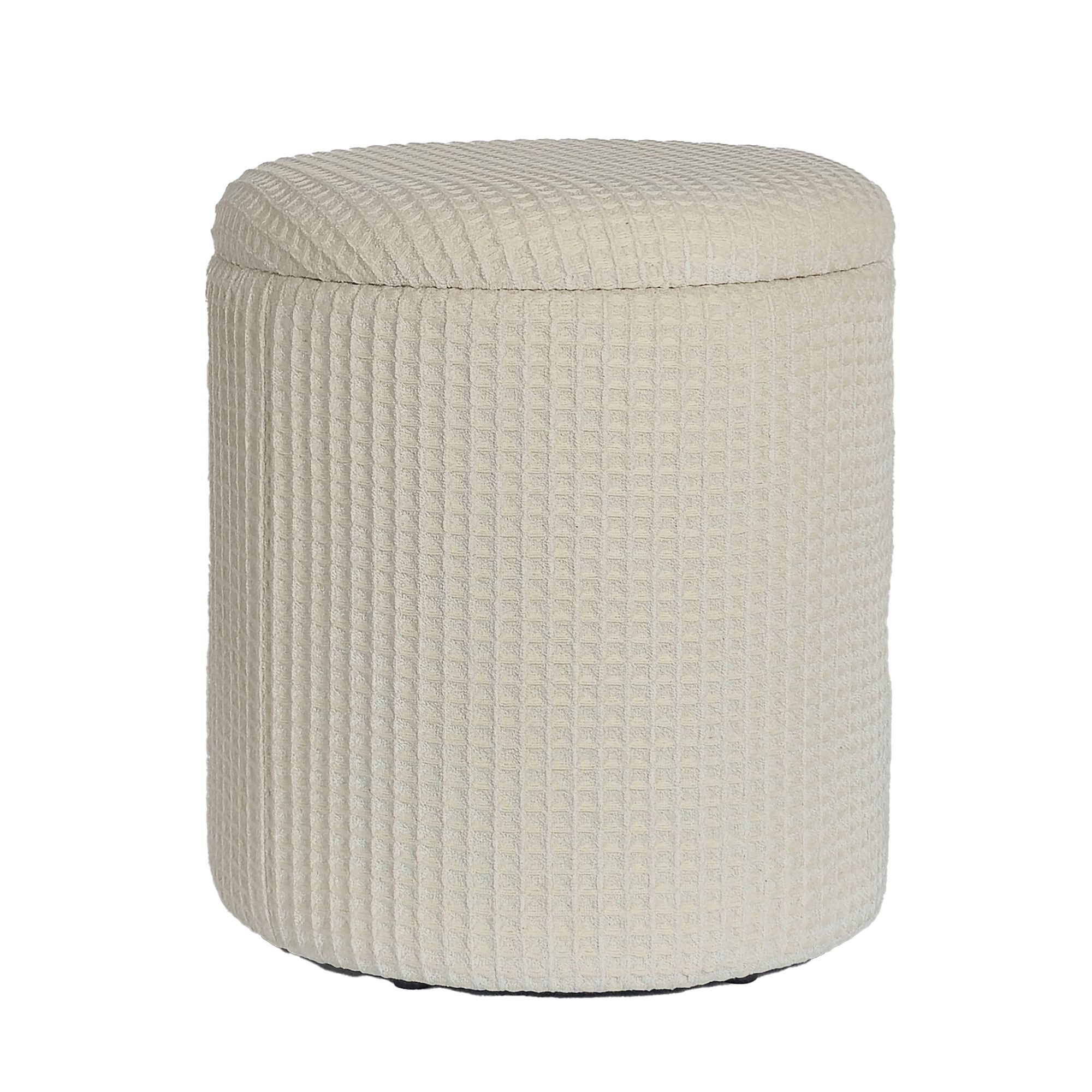 FINEBUY Stauraumhocker FB111506 (Stoff 40 cm, Табурети mit Stauraum Rund Modern), Dekohocker Beige Baumwolle, Стільці Gepolstert