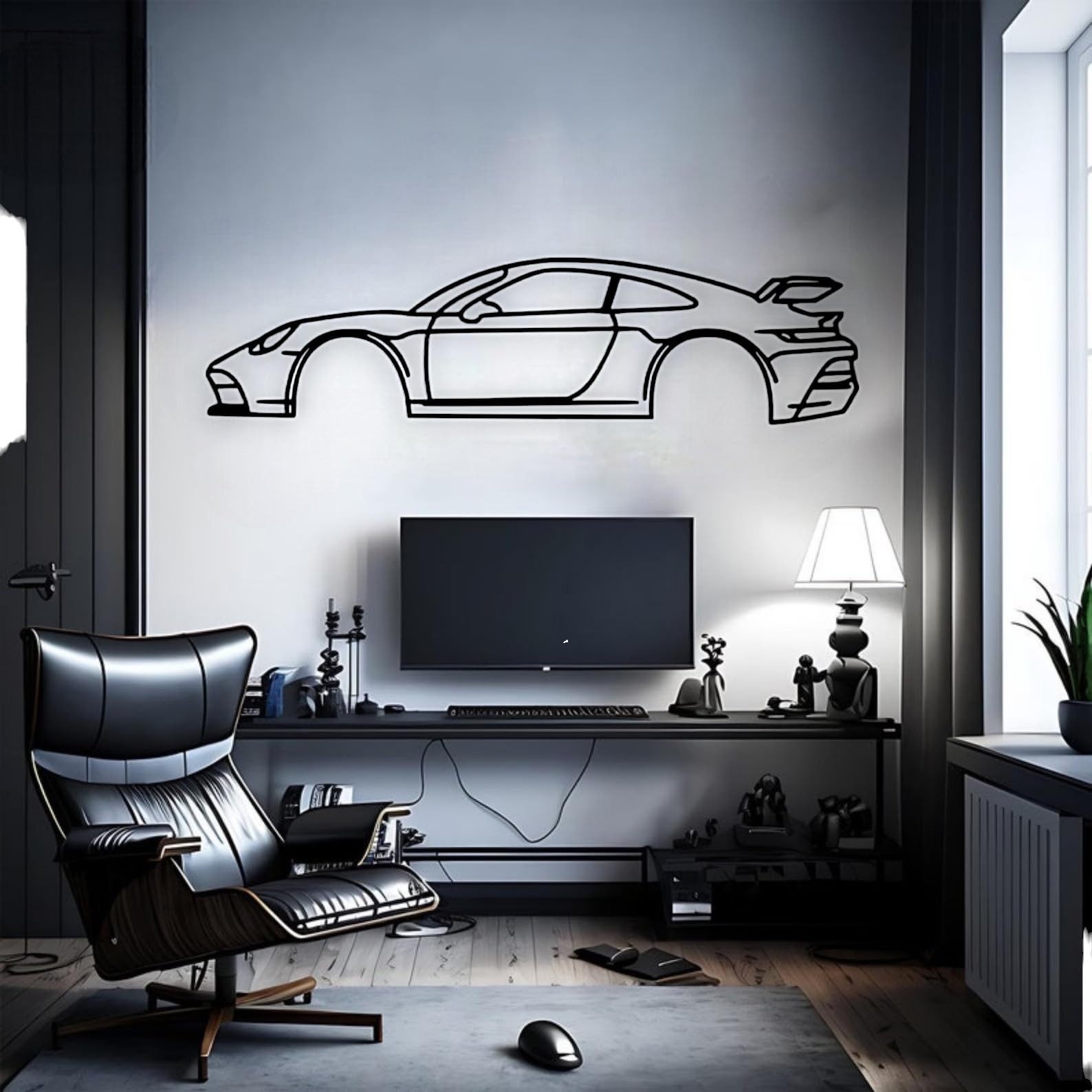 Tubibu Wanddekoobjekt Sportwagen-Silhouette, Wanddeko aus Metall, 3D-Wandbild