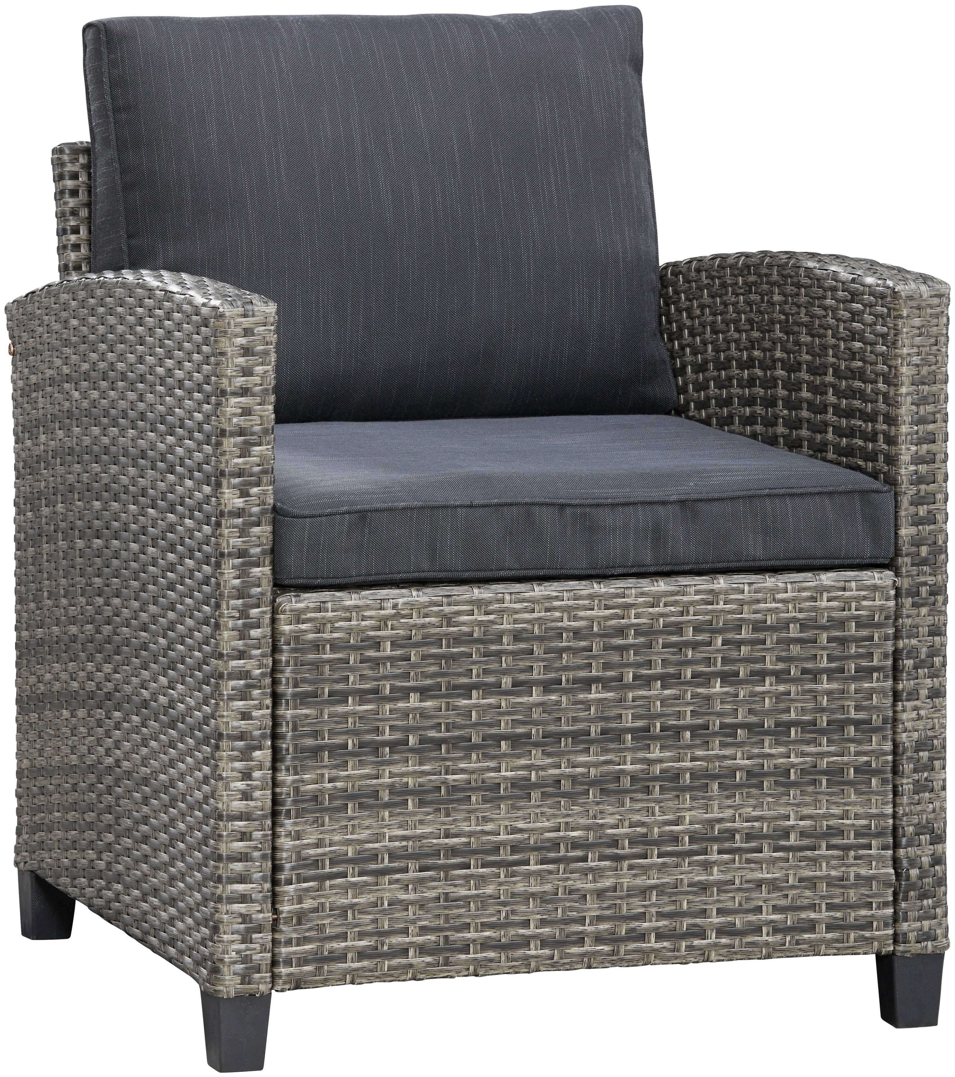 KONIFERA Gartenlounge-Set Amsterdam, (Set, 16-tlg., 1x 3er Sofa, 1x 2 Sessel, 2x Hocker, 1xTisch 144,5x74x67cm,Polyrattan), Stahl, Ablagefläche unter dem Tisch, Loungeset