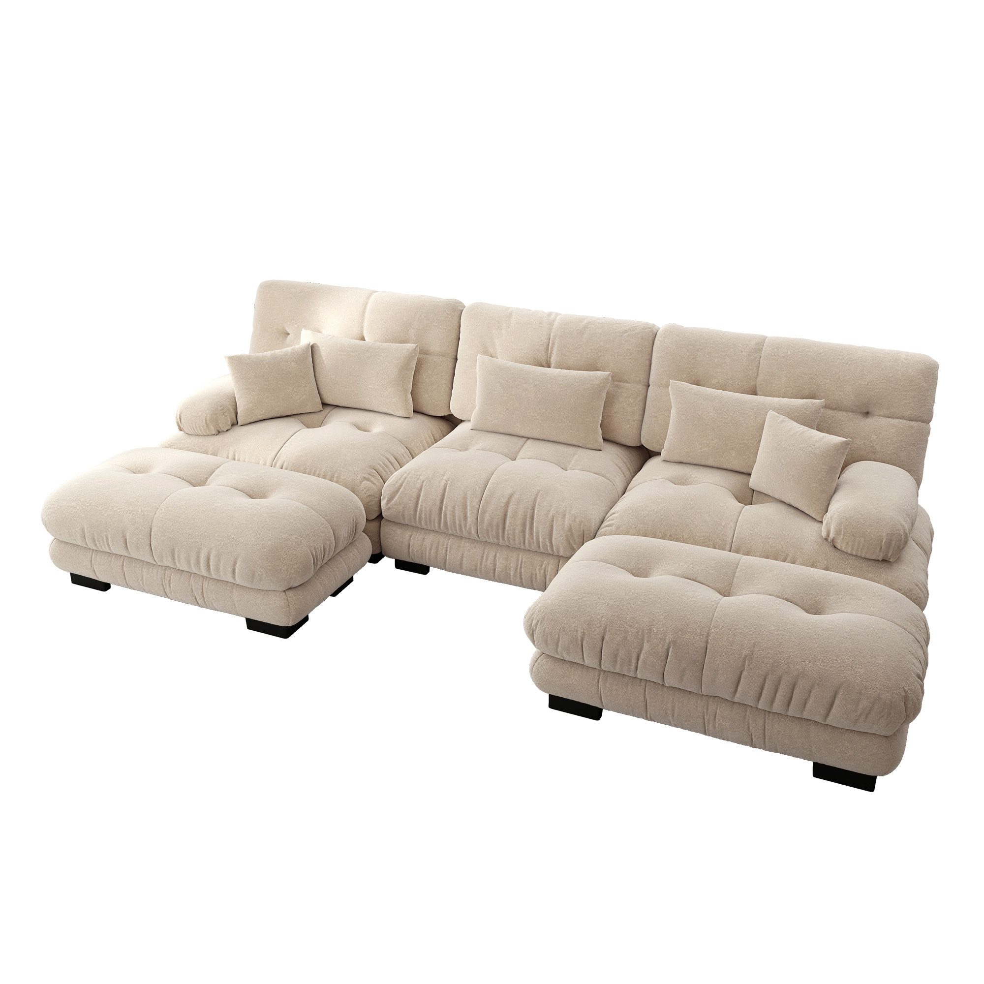 Odikalo 2-Sitzer Schlafsofa Polstersofa Ecksofa, Luxuriöses Modulares Ecksofa - Übergroßes U-förmiges Cloud Couch für Wohnzimmer, Tiefensitz Verwandelbares Schlafsofa mit Ottoman, Chenille