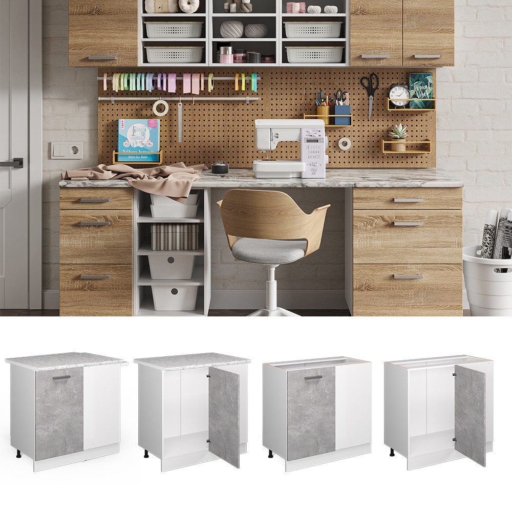 Vicco Schranksystem R-Line, Beton/Weiß, 86 cm günstig online kaufen