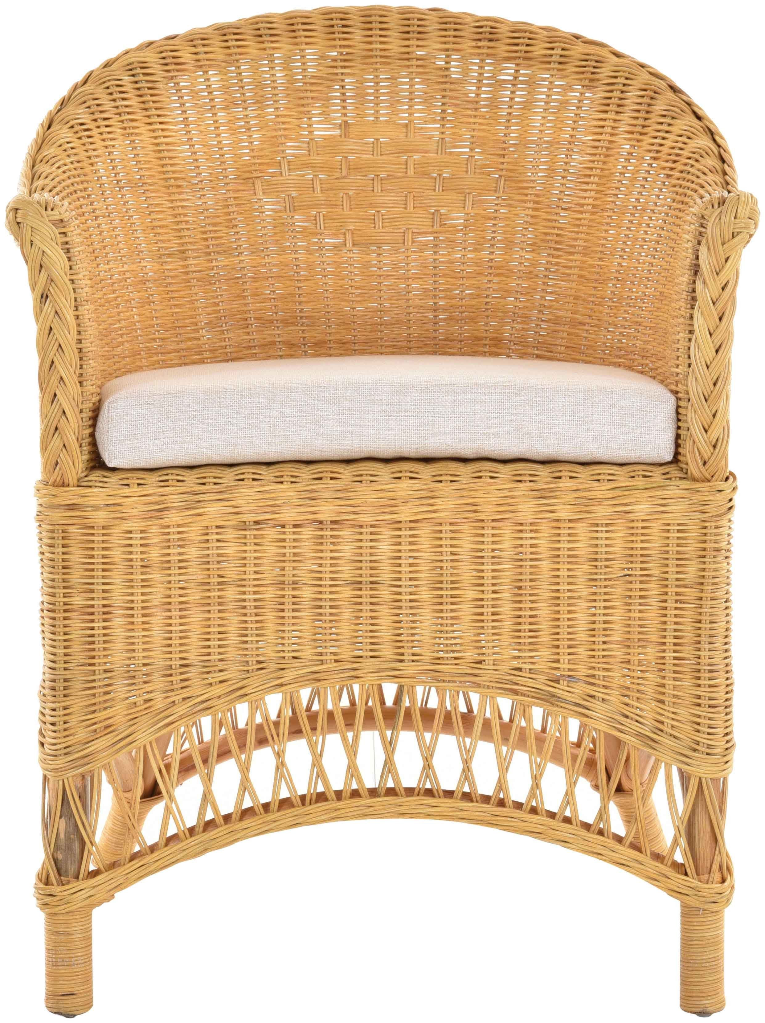 Krines Home Esszimmersessel Rattansessel Sessel Rattan Honig mit Flechtsessel Natur Armlehnen, Korbsessel, Wintergarten Landhaus