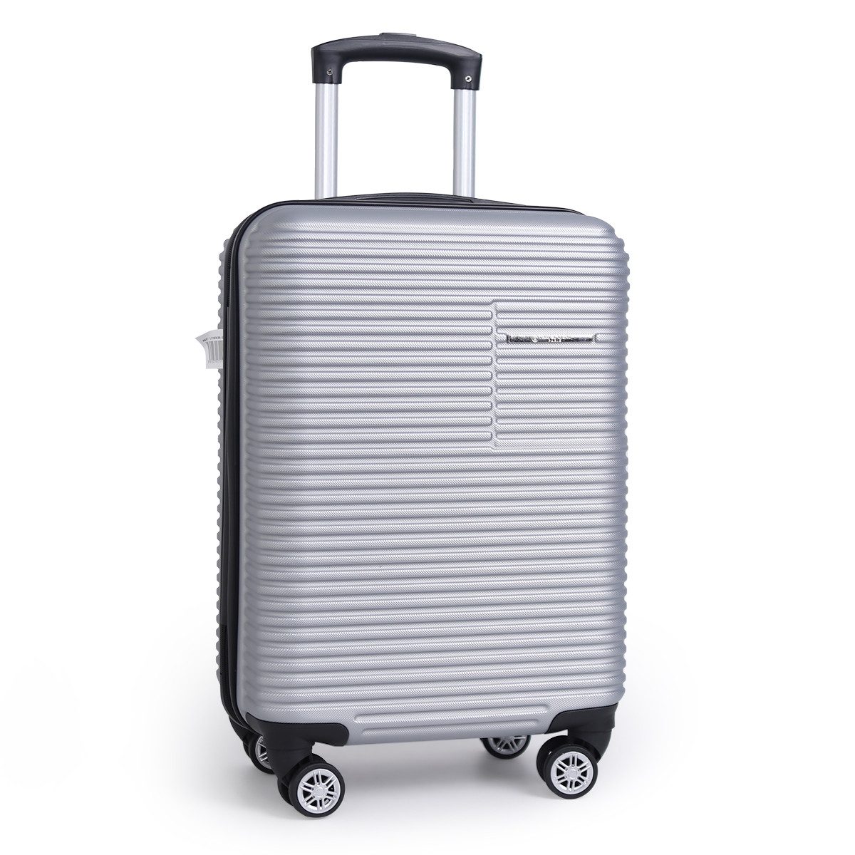NEWCOM Hartschalen-Trolley Hartschalenkoffer / ABS Reisekoffer / Leichter Rollkoffer, 4 Rollen, 20'' 55cm Handgepäck, Silber, Zahlenschloss und Teleskopgriff