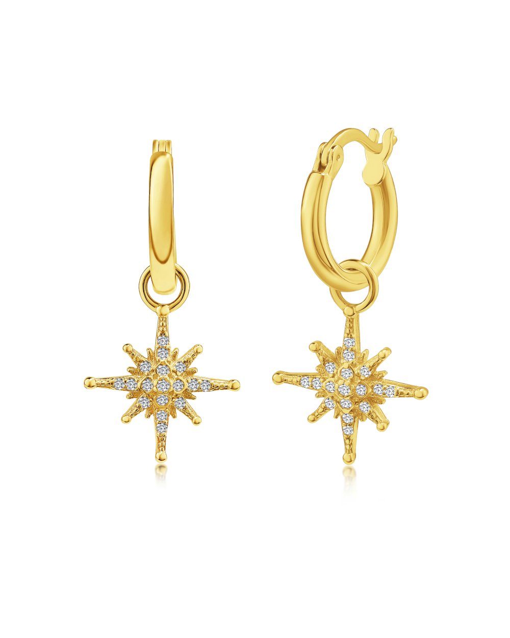 DANIEL CLIFFORD Paar Creolen 'Aurora' Damen Creolen 925 Sterlingsilber vergoldet Nordstern (inkl. Verpackung), goldene Creolen mit Stern-Anhänger, haut- und allergiefreundlich. € 65,00