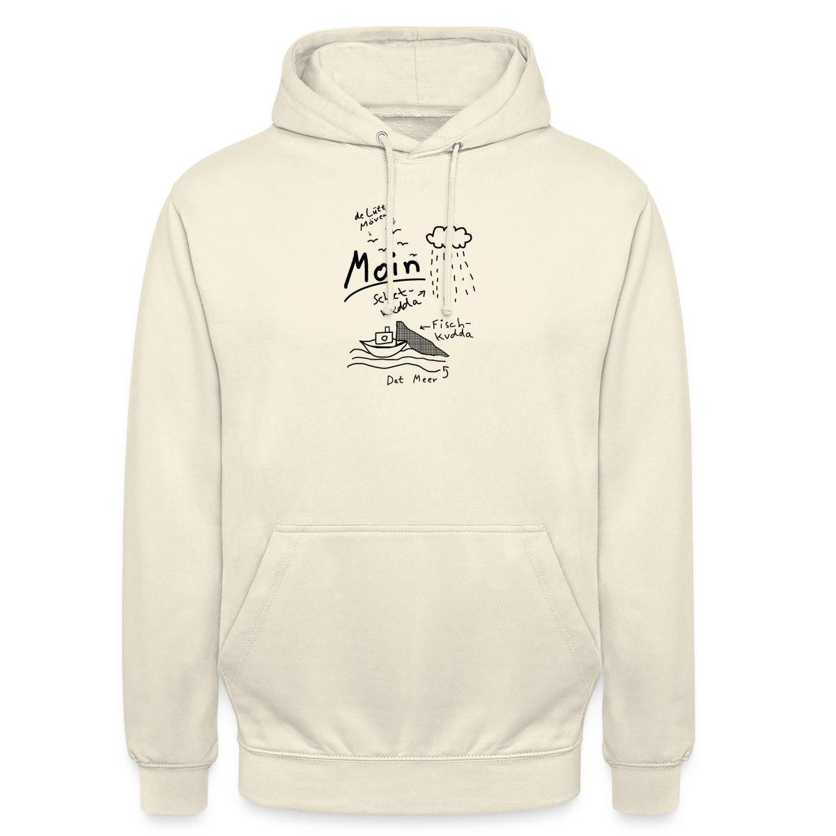 Spreadshirt Hoodie Moin Norddeutscher Platt Küste Unisex Hoodie (1-tlg) Unisex-Schnitt: Sitzt bei Männern körpernah, bei Frauen weit