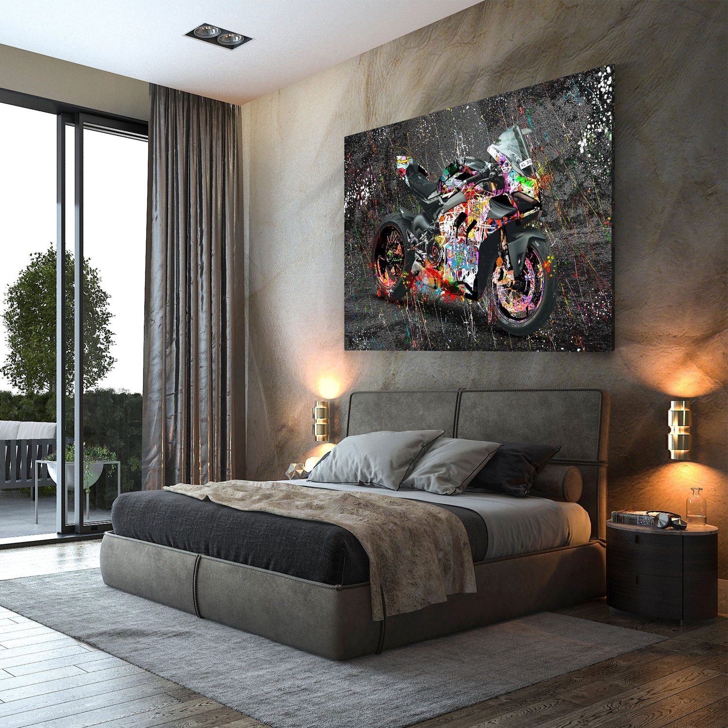 Artedinoi Leinwandbild Motorrad Sportbike Graffiti Wandbild Leinwandbild Kunstdruck XL Deko, Motorrad im Graffiti-Look