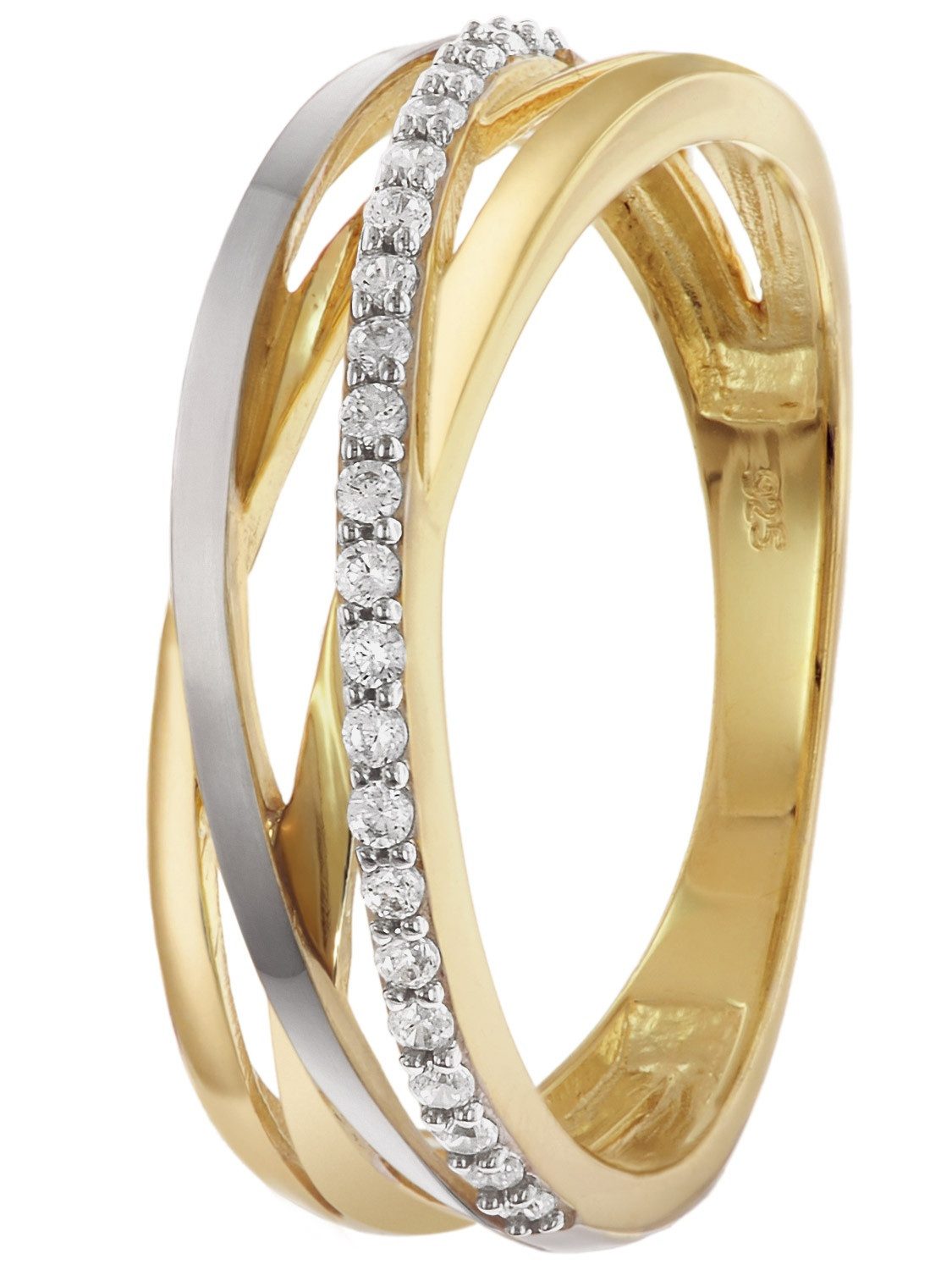 Silberring 925 Silber Vergoldet Bicolor Zirkonia-