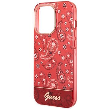 Guess Handyhülle GUESS Schutzhülle für Apple iPhone 14 Pro Max Cover Etui Hardcase Bandana Paisley Rot