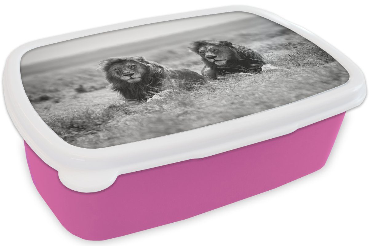 (2-tlg), MuchoWow weiß, Lunchbox Savanne Kunststoff Brotbox Erwachsene, und Tiere für rosa Schwarz - Kunststoff, Löwen Kinder, Snackbox, - Mädchen, Brotdose -
