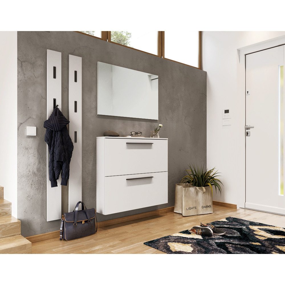 Lomadox Garderoben-Set UTRERA-01, (Spar-Set, 4-St), in weiß mit 100cm Schuhschrank Spiegel 2 Paneele 160/200/19 cm