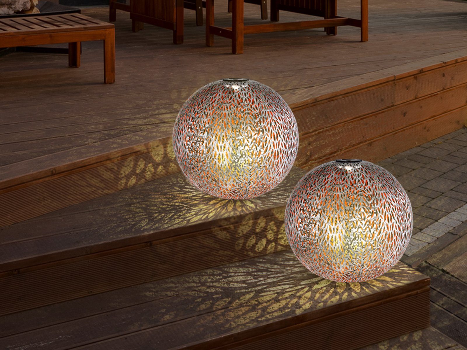 GLOBO LIGHTING LED Solarleuchte, LED fest integriert, Warmweiß, 2er Set ausgefallene Leuchtkugeln Solar-lichter Garten & Balkon, Ø27cm