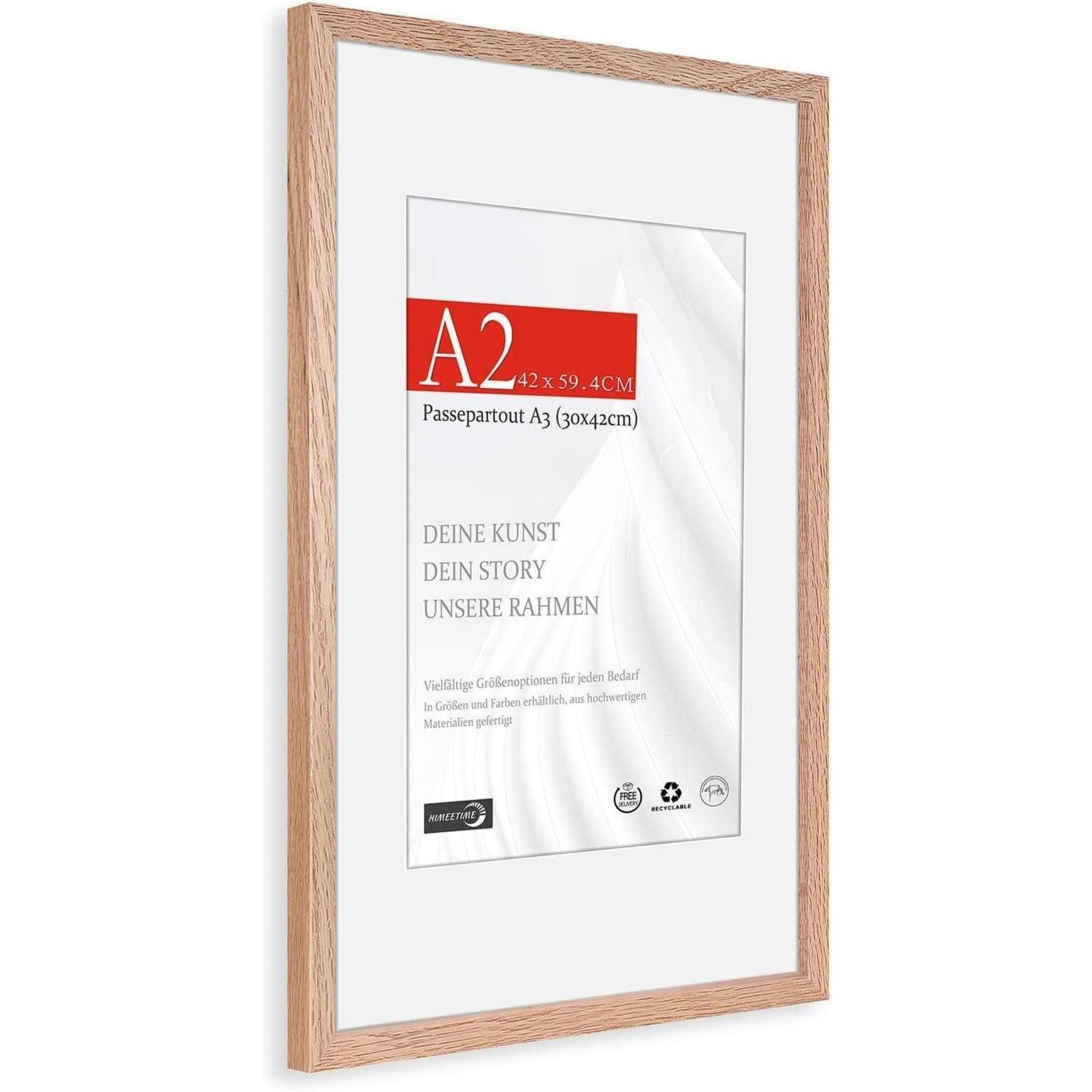 LuxusKollektion Bilderrahmen Bilderrahmen A2 Passepartout 30x42cm Holz, Eiche A2(42x59,4cm) 1x, (1 St)
