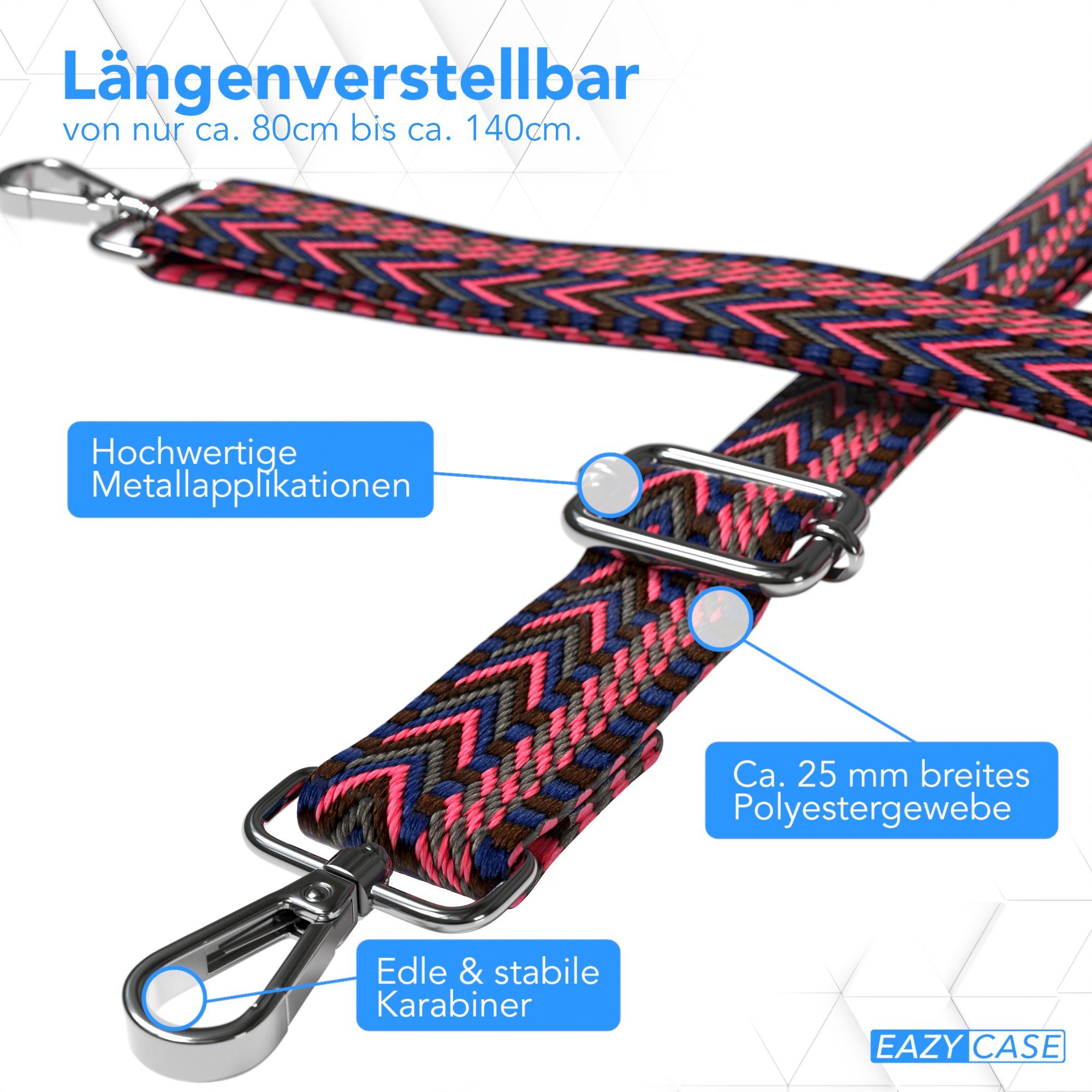 EAZY CASE Schulterriemen Ersatz Taschenriemen Boho Style Verstellbarer Trageriemen Ersatz Taschengurt DIY Gürteltasche Pink – Bild 3 von 5