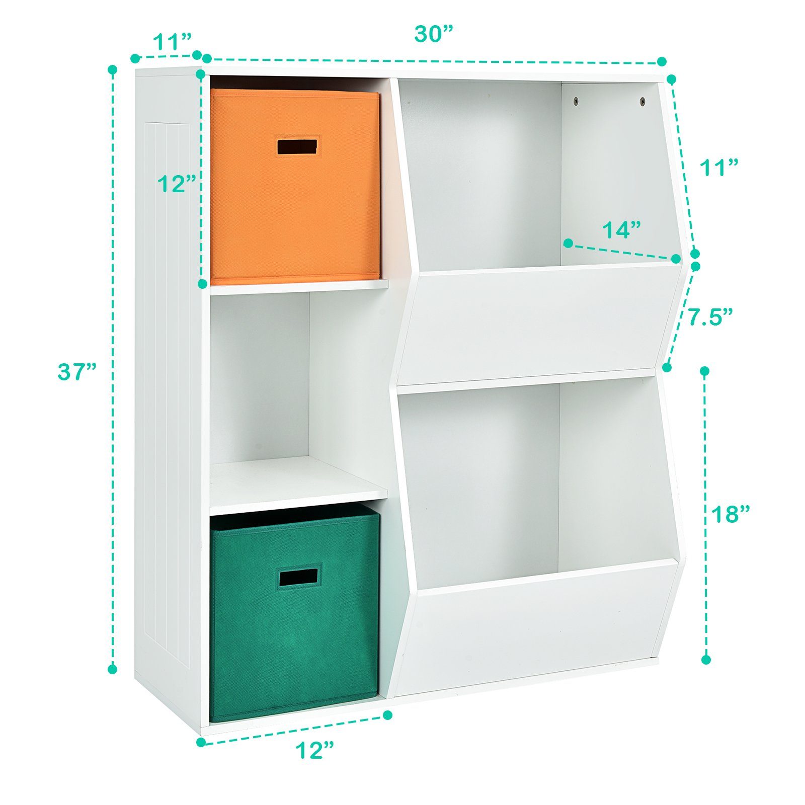 Weiß 28 x 94 5 & mit 76 Körben Fächern, Kinderregal 2 Bücherregal, COSTWAY x cm