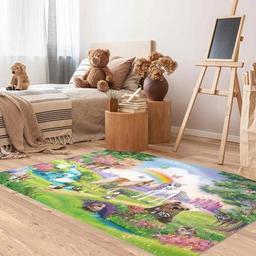 Kinderteppich Vinyl Kinderzimmer Tiere Einhorn Mädchen Jungen, Bilderdepot24, rechteckig - bunt glatt, nass wischbar (Saft, Tierhaare) - Saugroboter & Bodenheizung geeignet