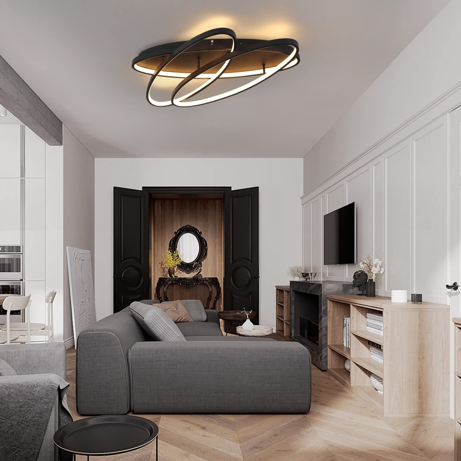 Schwarz Flur Moderne Neutralweiß LED integriert, Büro Küche Fernbedienung Warmweiß Kaltweiß, fest Dimmbar Nettlife Wohnzimmer LED 76W, Arbeitszimmer für Deckenleuchte mit
