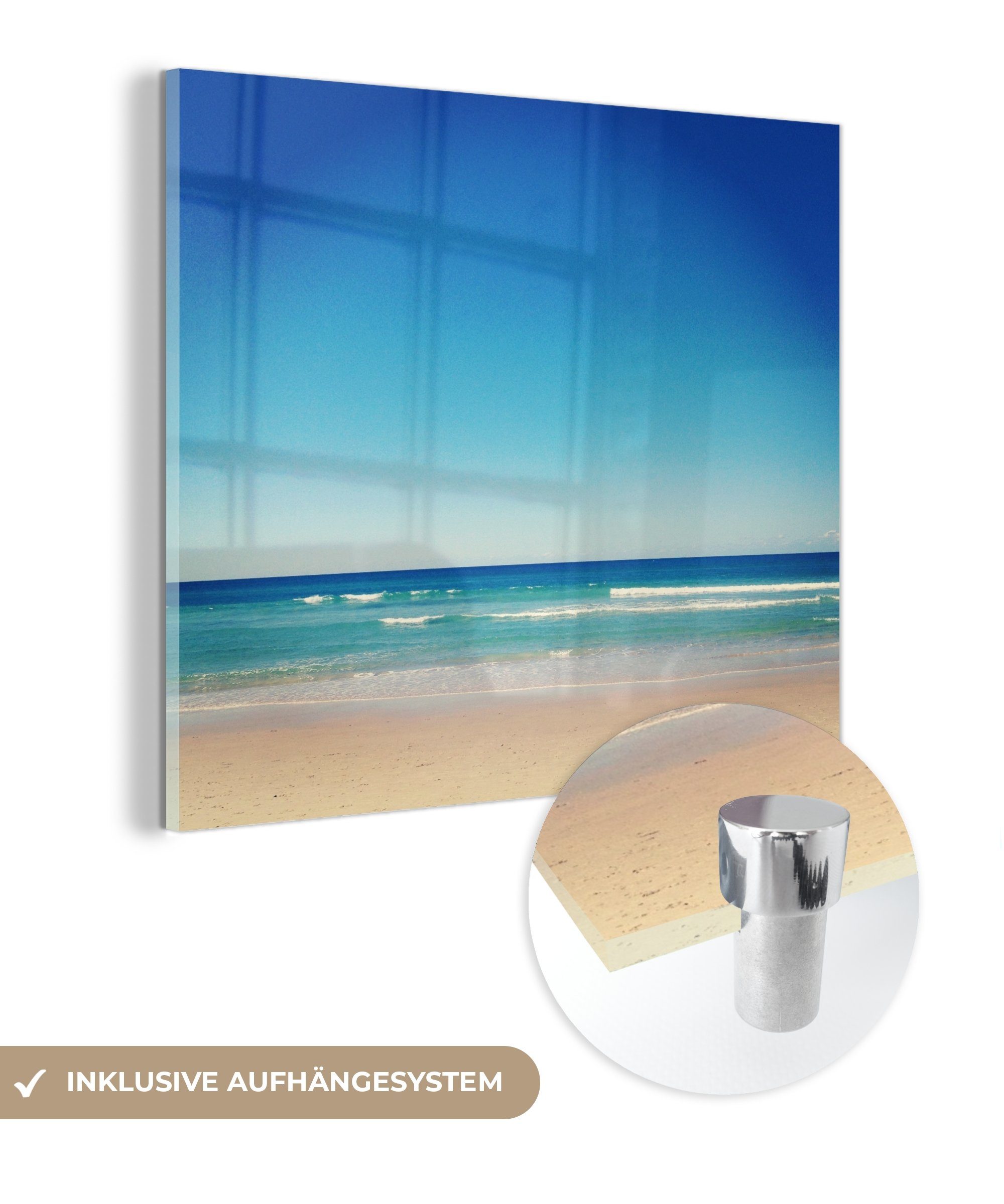 MuchoWow Acrylglasbild Strand - Meer - Blau, (1 St), Glasbilder - Bilder auf Glas Wandbild - Foto auf Glas - Wanddekoration
