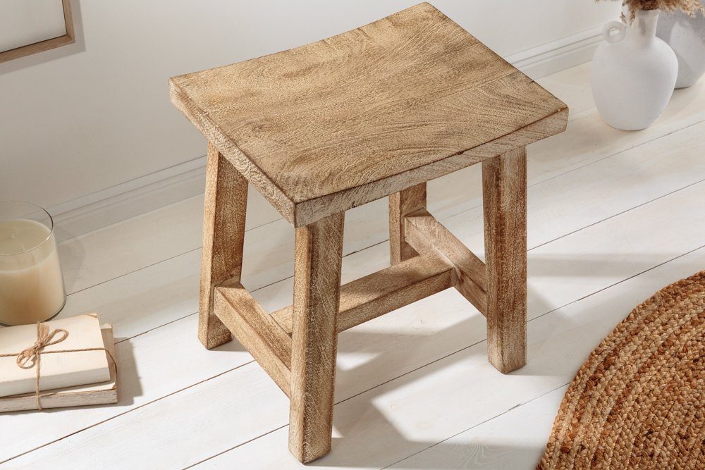 riess-ambiente Sitzhocker FINCA 45cm beige-braun (Einzelartikel, 1 St), Wohnzimmer · Mango-Massivholz · Handmade · Shabby Chic · Landhausstil