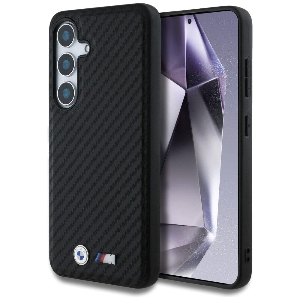 BMW Handyhülle Galaxy S25 Carbon Look schwarz MagSafe Logo Metall 6,2 Zoll, Kantenschutz