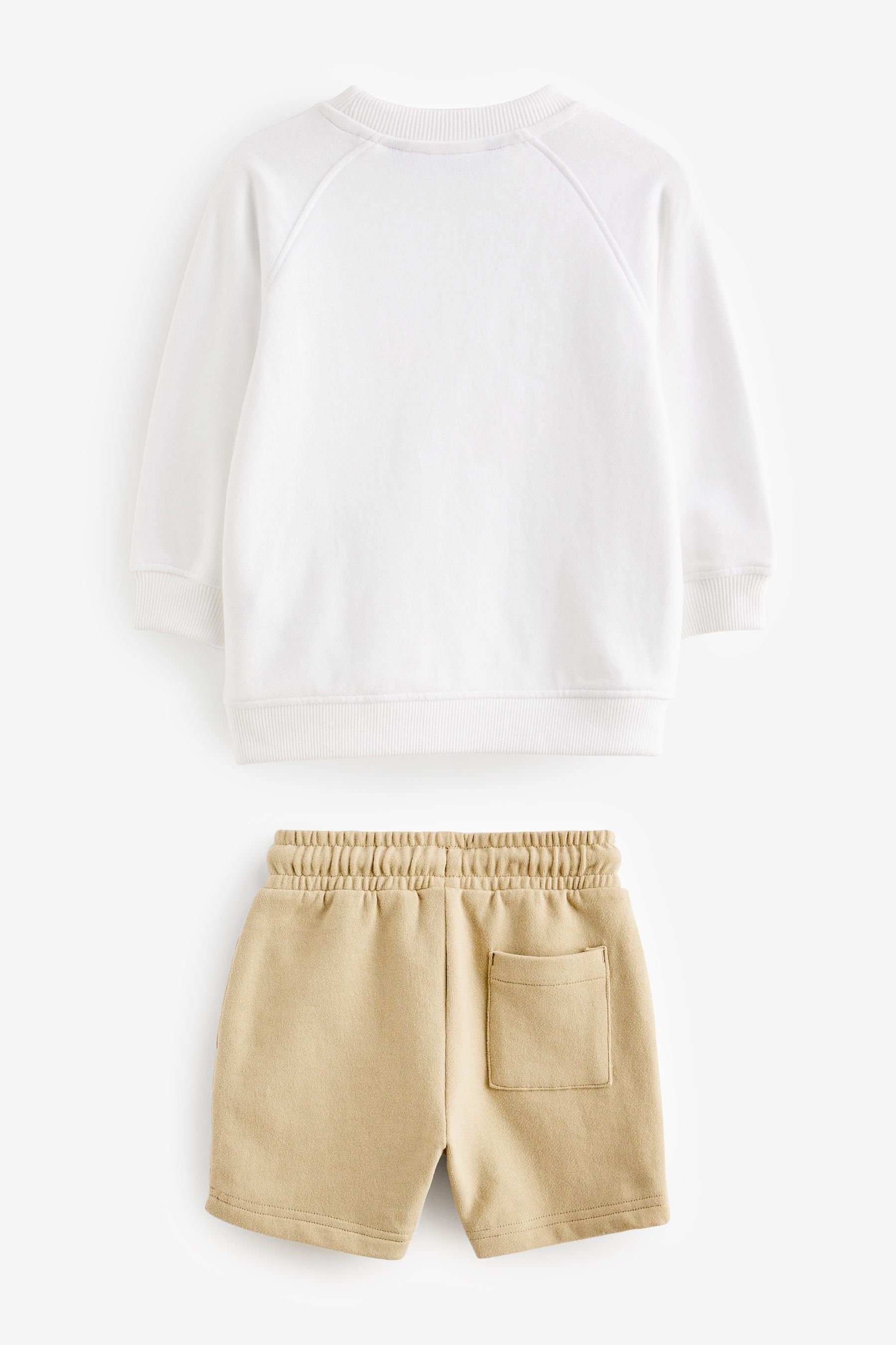 Oversized-Sweatshirt White (2-tlg) Next Set Ecru Shorts und Off im Sweatanzug