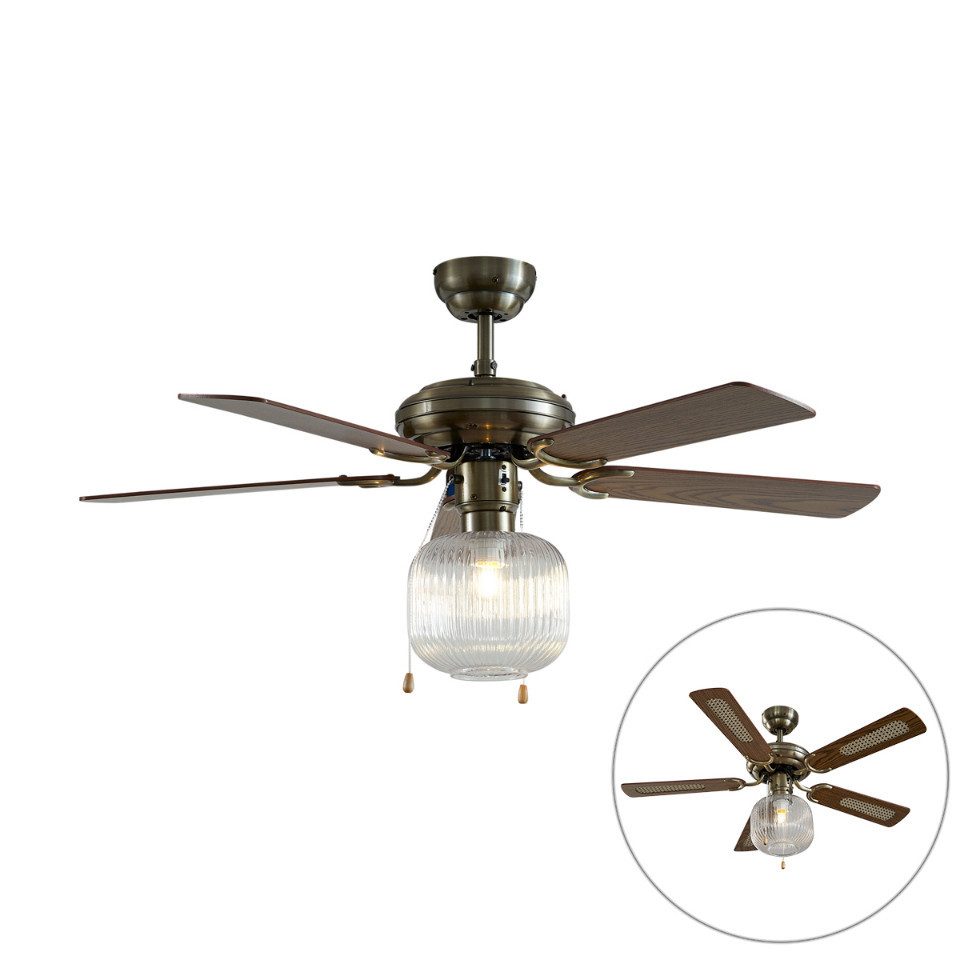 Qazqa Deckenventilator Mistral, E14, Messing, Industrie, Stahl, 1-flammig