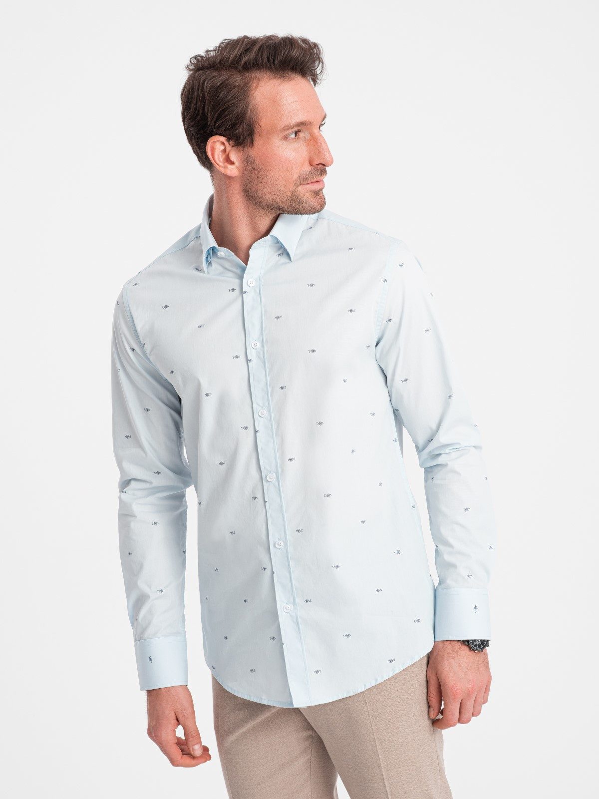 Langarmhemd Klassisches Herrenhemd aus Baumwolle SLIM FIT mit Mikromuster