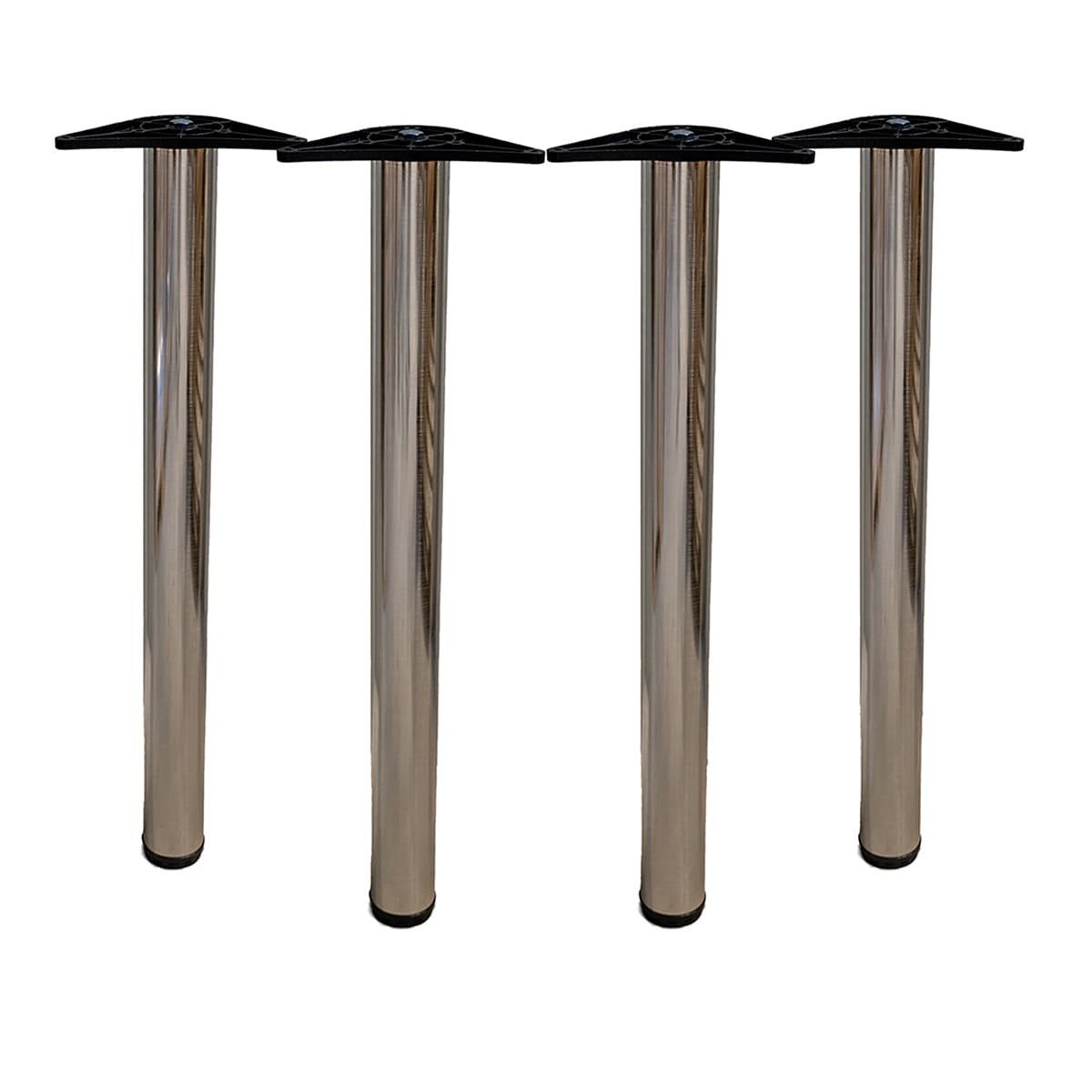 MS Beschläge Tischbein 4er Set Edelstahl-Optik 710mm Tischfüße Ø 60mm, höhenverstellbare Tischstempel Tischstützen mit Montageplatte