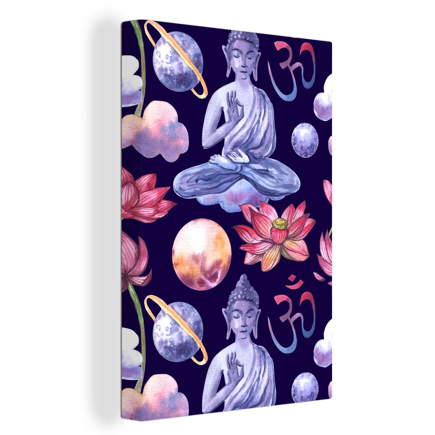 OneMillionCanvasses® Leinwandbild Buddha - Muster - Planeten, (1 St), Leinwandbild fertig bespannt inkl. Zackenaufhänger, Gemälde, 20x30 cm