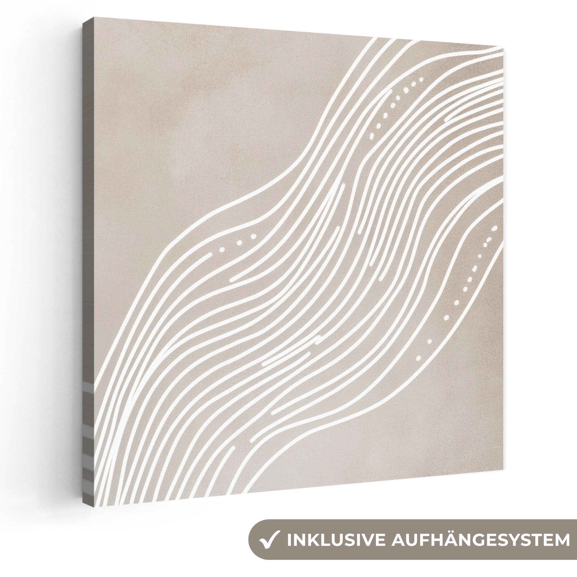 OneMillionCanvasses® Leinwandbild Wellenlinien - Fließend - Sandfarben, Fotodruck (1 St), Wandbild, Deko Schlafzimmer Wohnzimmer Flur 20x20 cm
