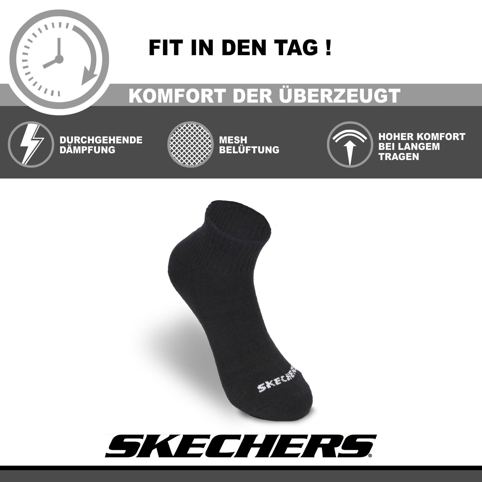 Skechers Wandersocken Herren & Damen - Atmungsaktiv und komfortabel - Robust und Langlebig (6er Pack und 12er Pack) Robustes Material und bequemer Tragekomfort - Fußgewölbe-Unterstützung