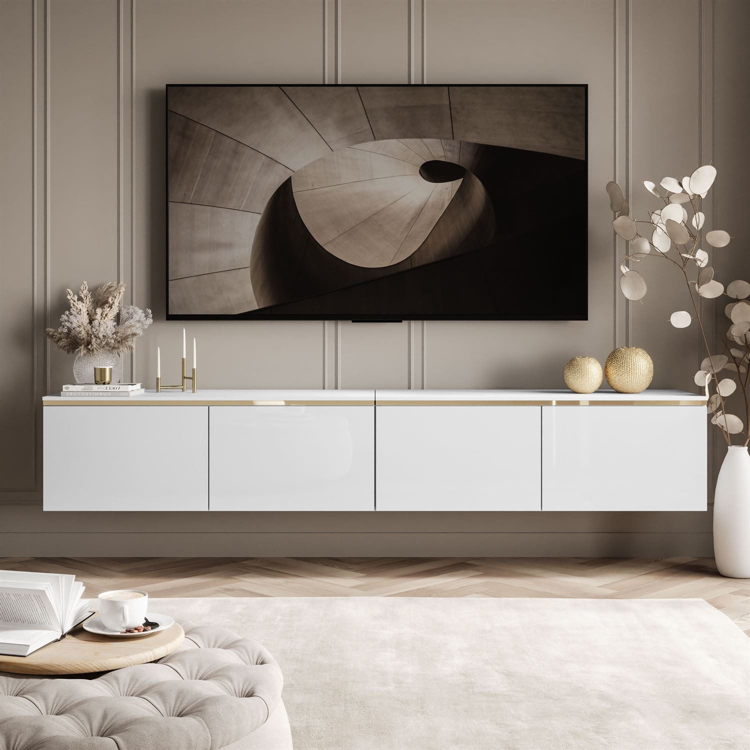 Lookway TV-Schrank CELINE GLOSS Hängeschrank mit LED-Beleuchtung 200x40x35 cm – Bild 4 von 5