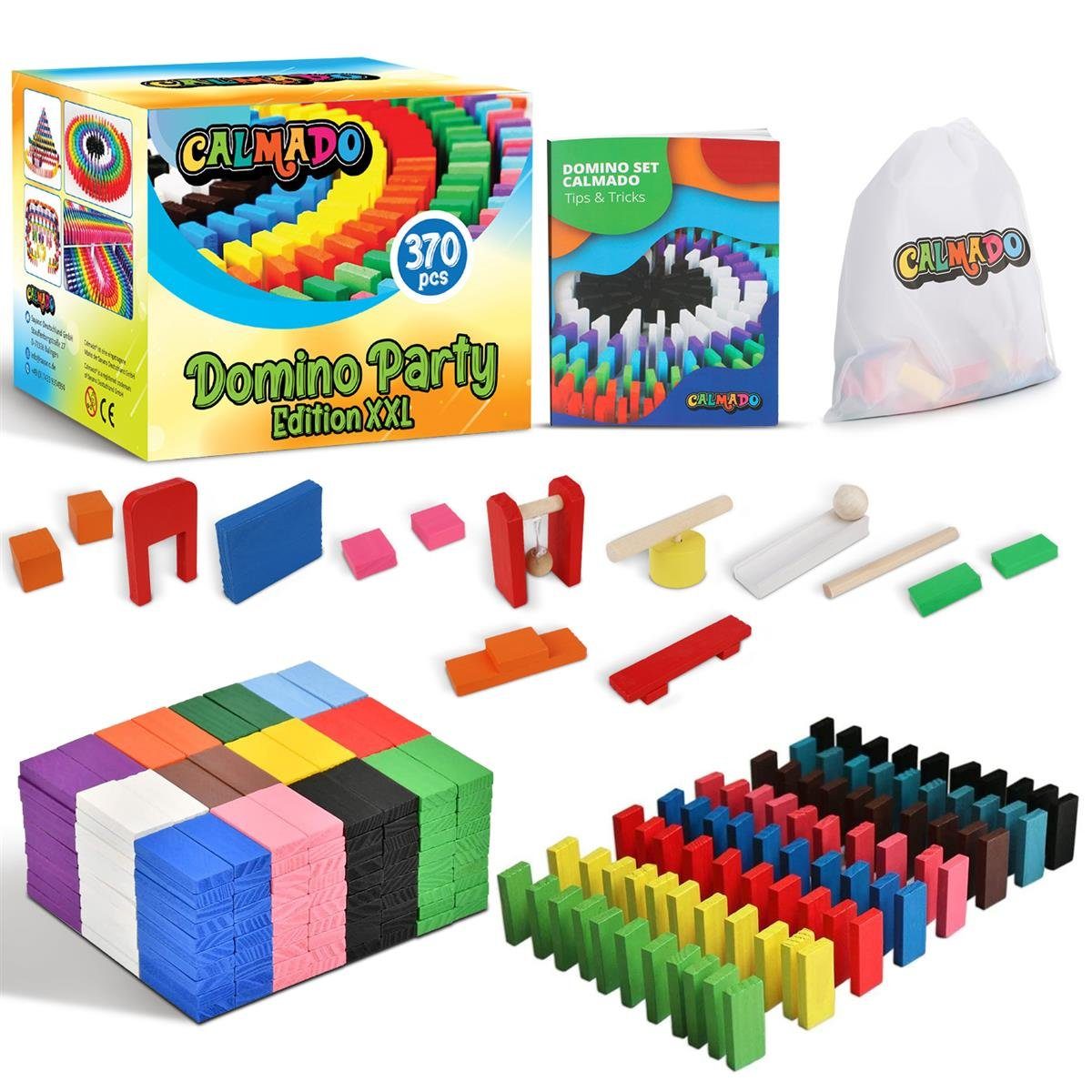 Calmado Spielesammlung Domino Steine Spiel aus Holz Dominosteine im Set + Tasche + Anleitung