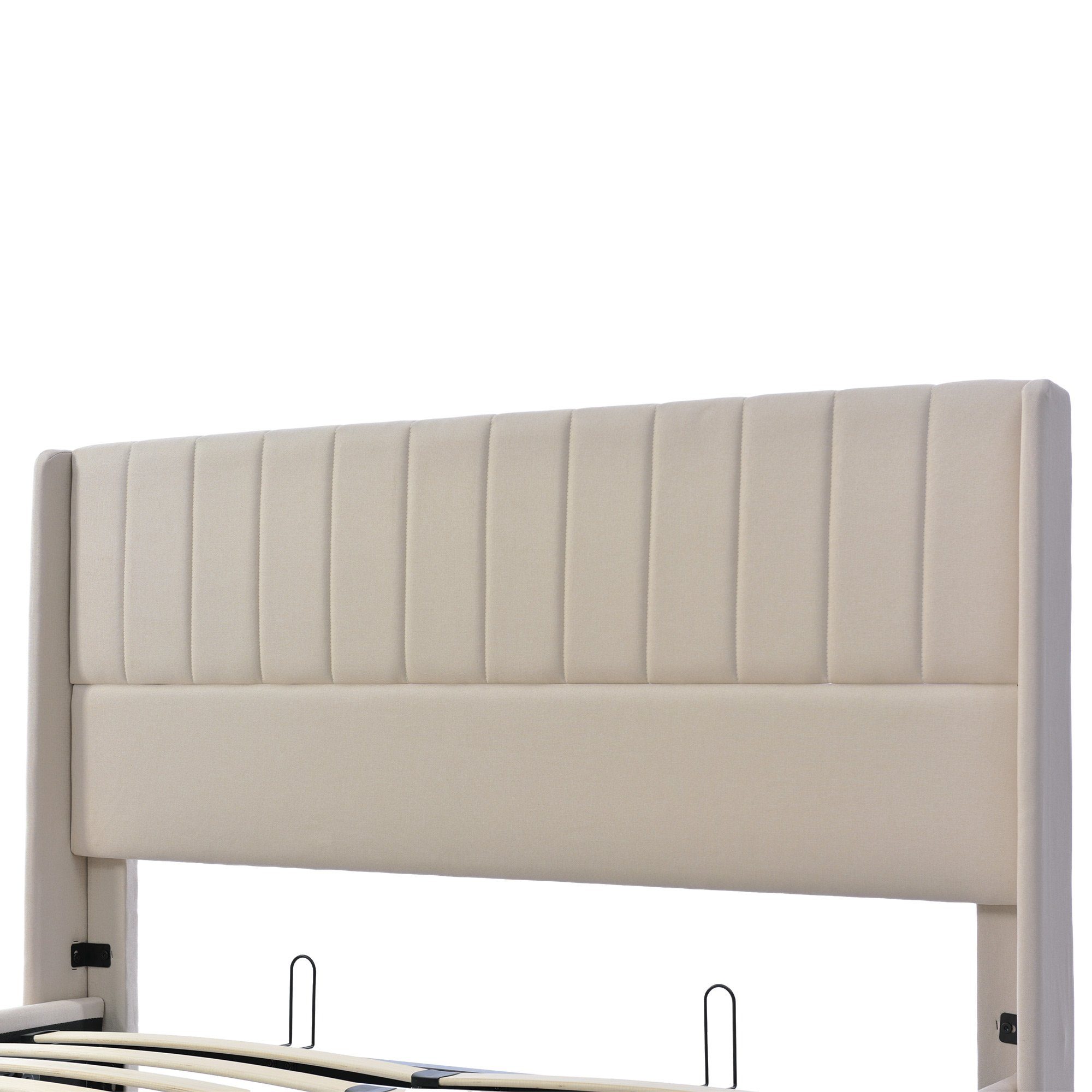 Polsterbett (Stauraumbett Hydraulisches Bett), Doppelbett 140x200cm mit Lattenrost und Bettkasten, Leinenbezug