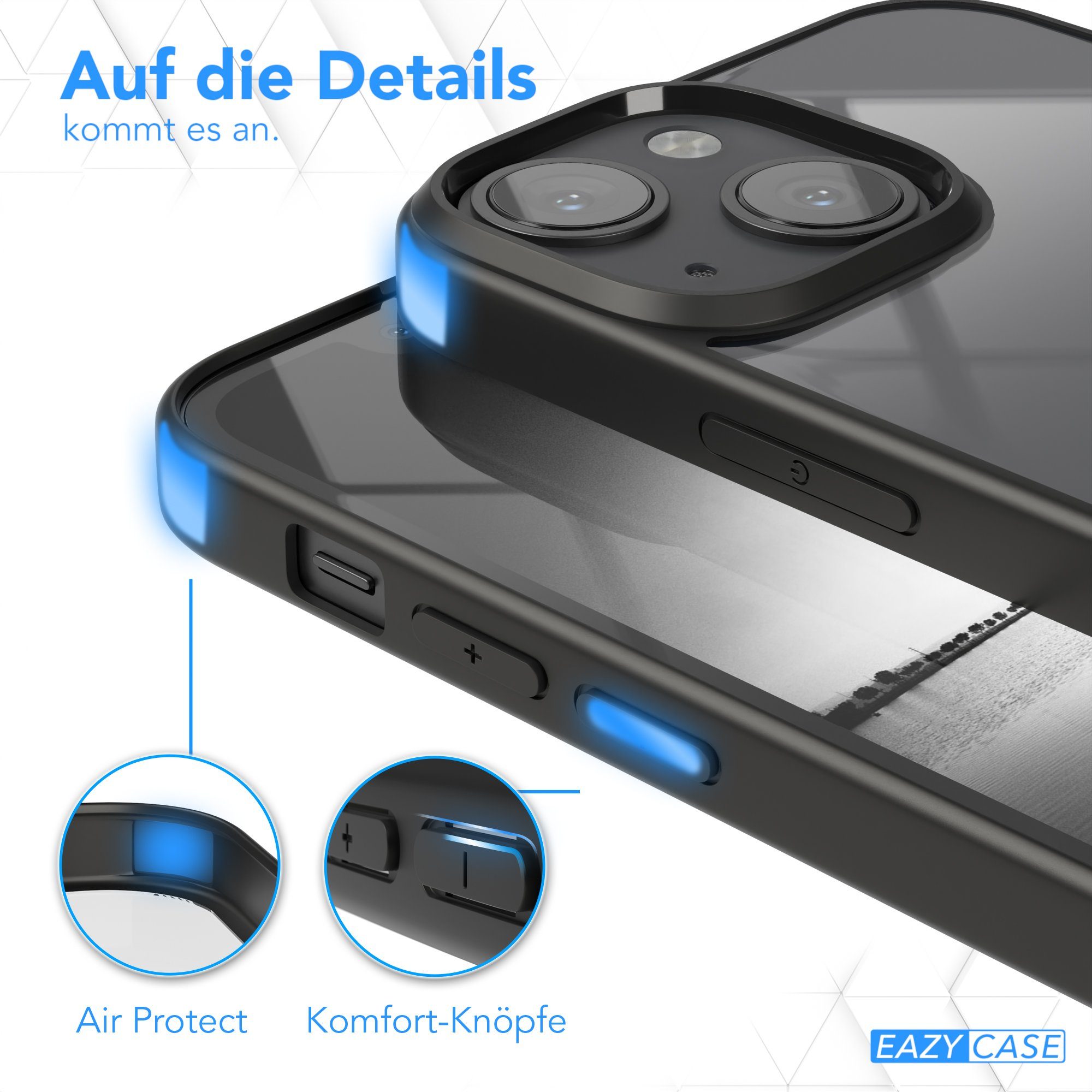 EAZY CASE Handyhülle Bumper Case für Apple iPhone 13 Mini / 12 Mini 5,4 Zoll, Hülle Durchsichtig kratzfest Back Cover mit Displayschutz Schwarz