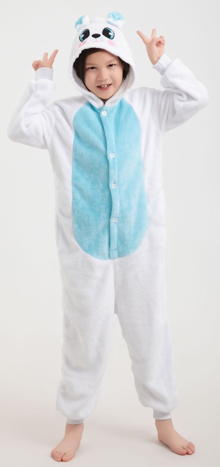 Corimori Jumpsuit Kinder Kostüm Jumpsuit Onesie verschiedene Designs (1-tlg) Fasching, Karneval, Tierkostüme Hase blau weiß 110-116 Bunny Osterhase