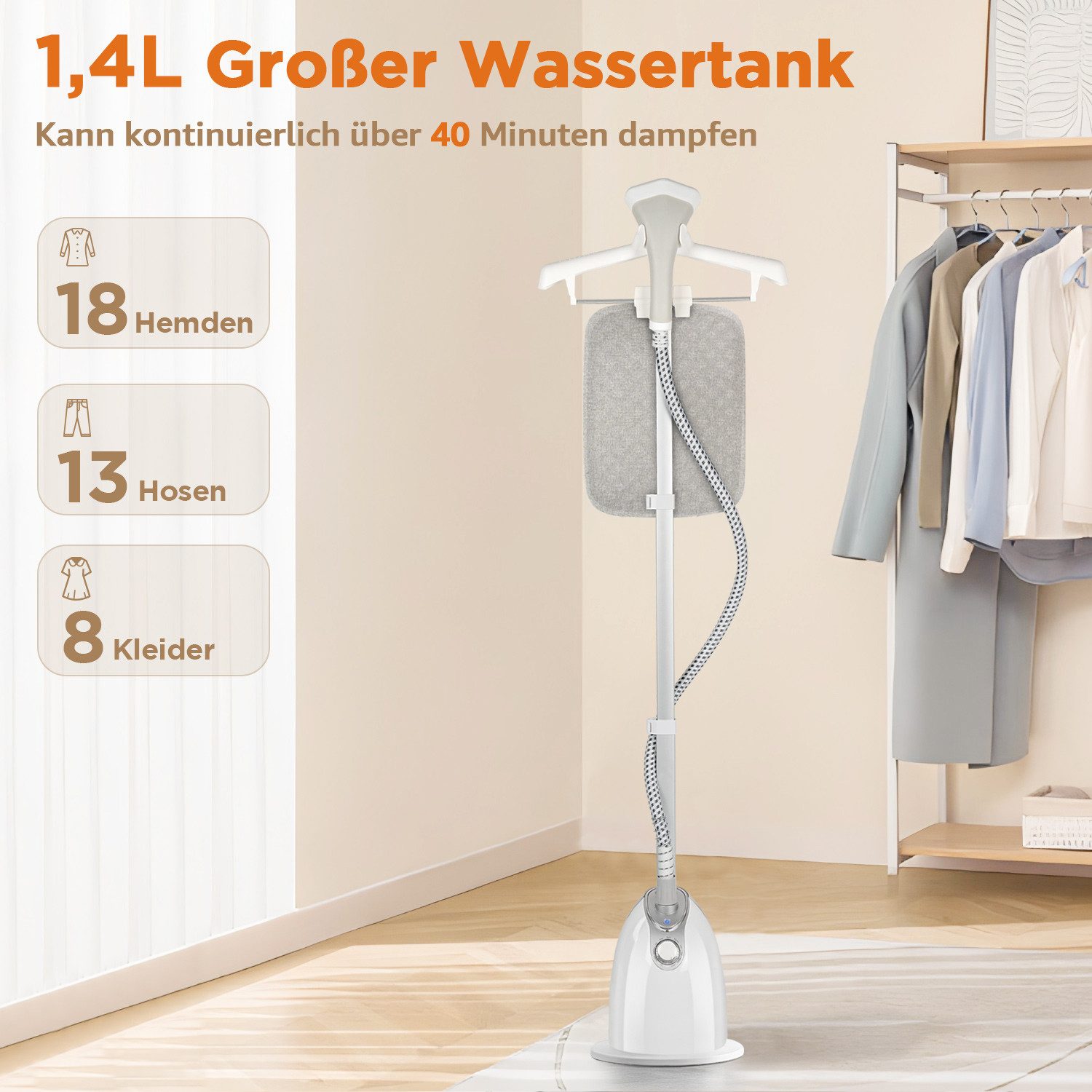 7MAGIC Dampfbügeleisen All-In-One Dampfglätter, 1800,00 W, Vertikale Dampfbügelstation 1,4L Tank, 32 g/Min.extra Dampfstoß