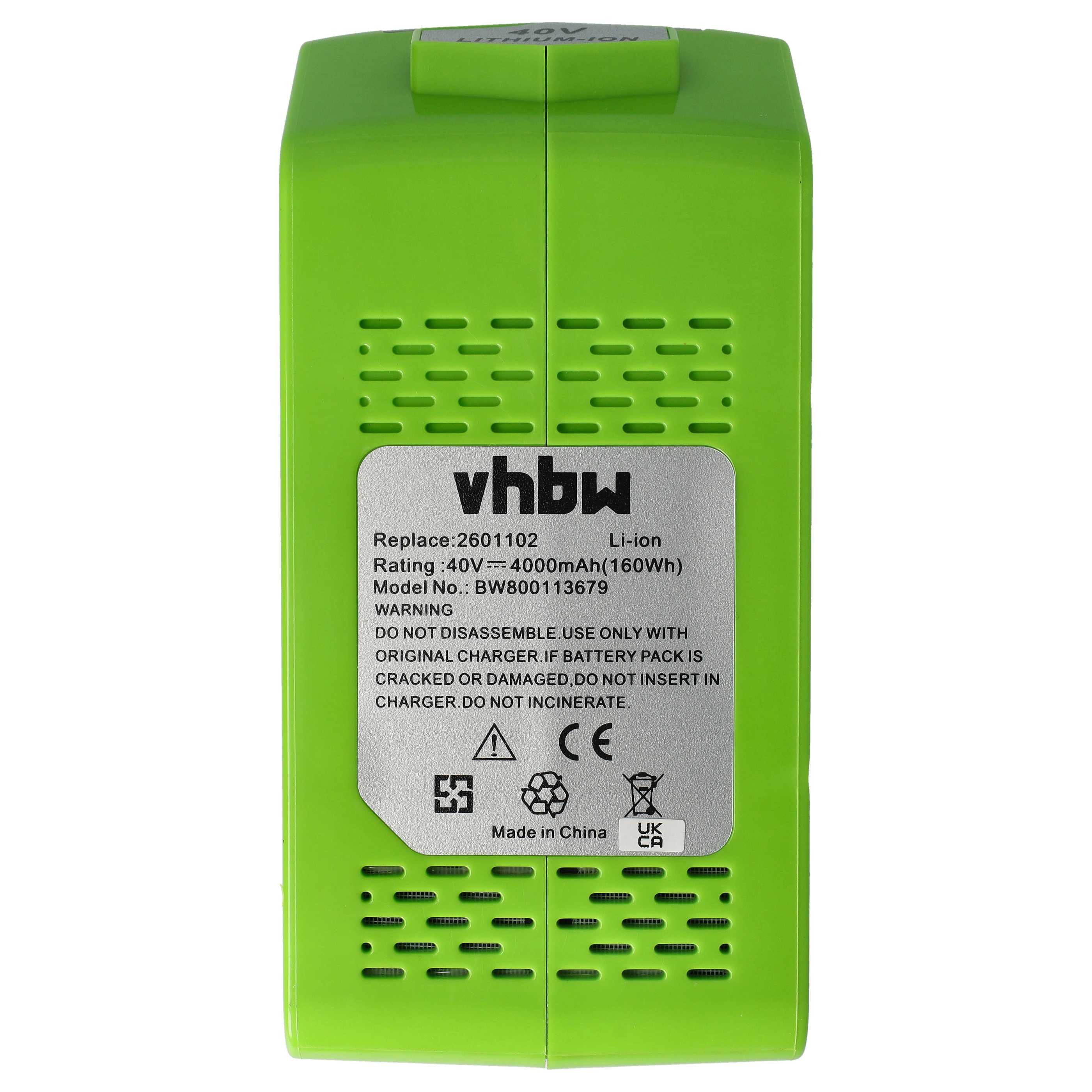 vhbw Akku passend für Greenworks G40PSHK2, GD40BC, G40TD35, G40T5, Akku Akku Li-Ion 4000 mAh (40 V, 1 St), Leistungsfähiger Austausch-Akku für Werkzeug Powertools wie