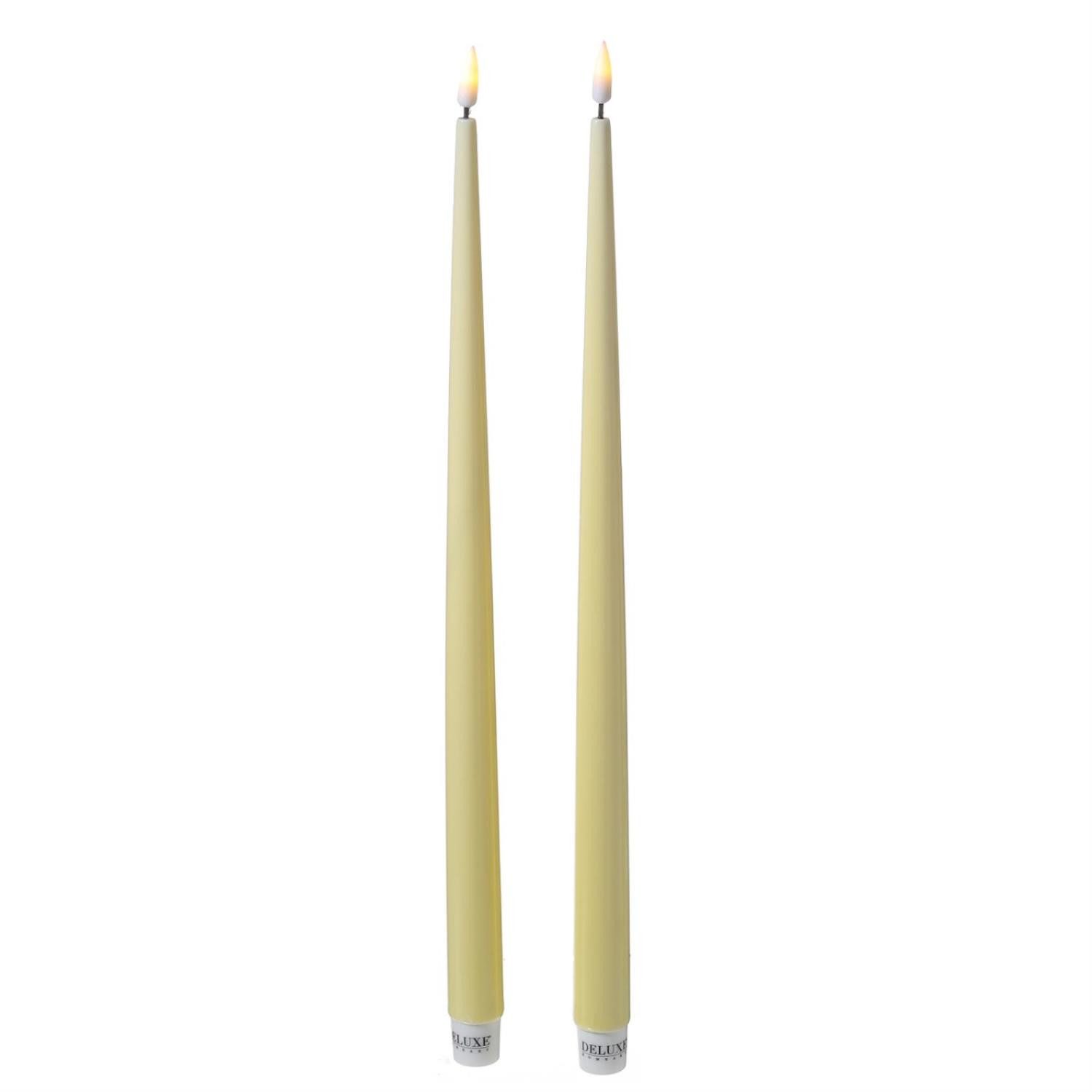 LED-Kerze LED Stabkerzen ELLA Deluxe Lack Tafelkerze flackernd H: 38cm gelb 2St.