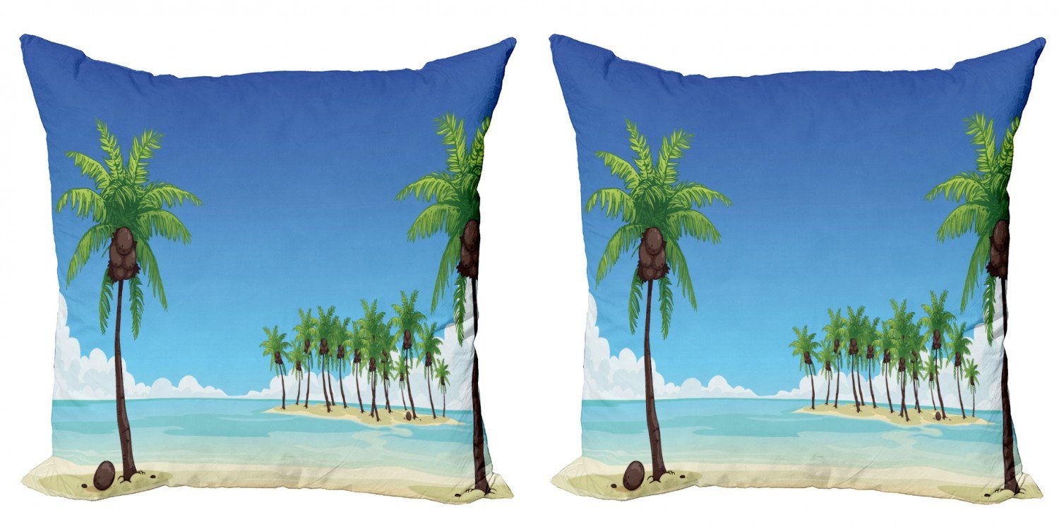 Kissenbezüge Modern Accent Doppelseitiger Digitaldruck, Abakuhaus (2 Stück), Fidschi Kokosnussbäume im Ozean | Kissenbezüge