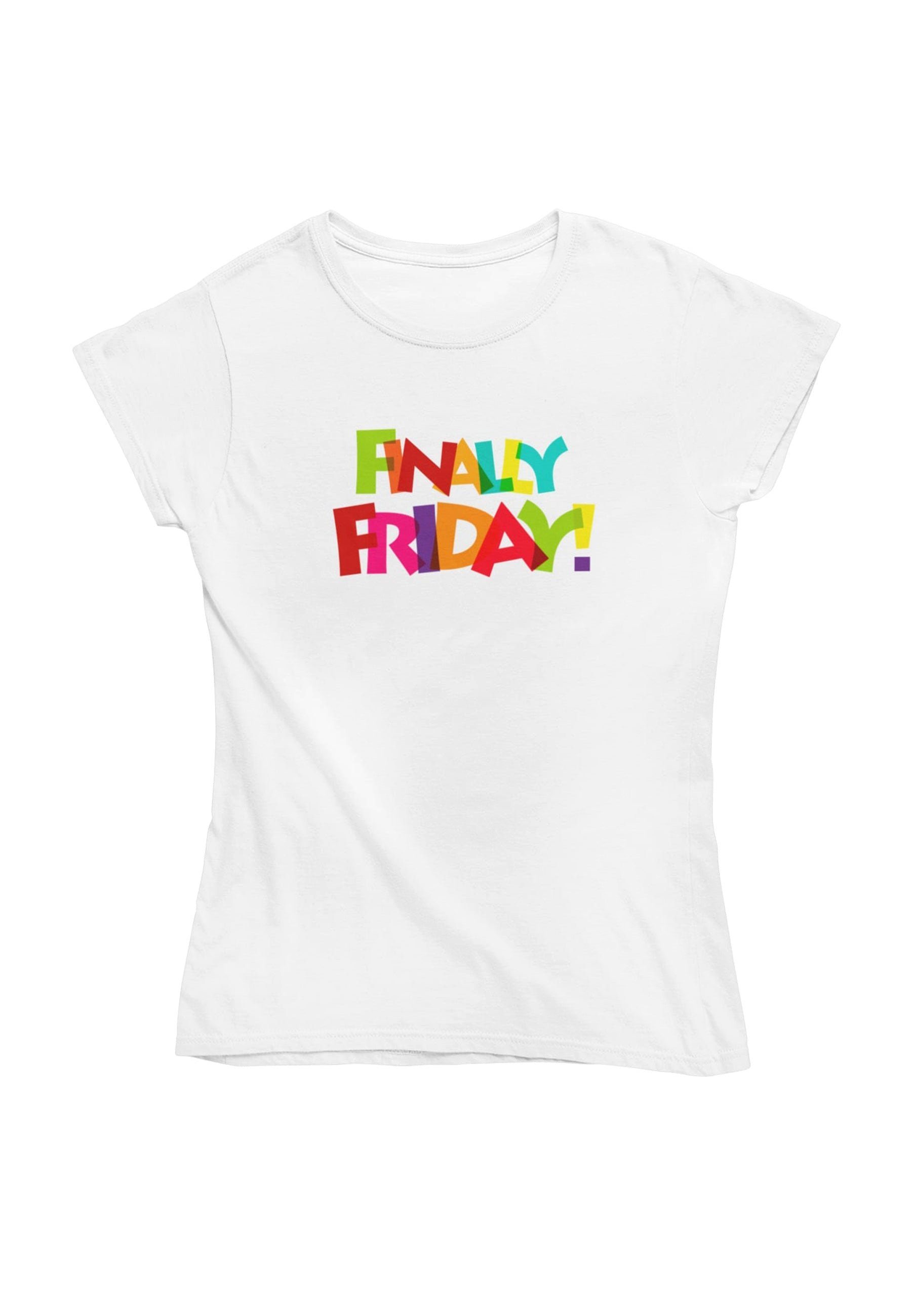 Supa Hype T-Shirt Finally Friday Damen Tshirt Farbe Weiß (1-tlg) aus reiner  Baumwolle, mit Frontprint