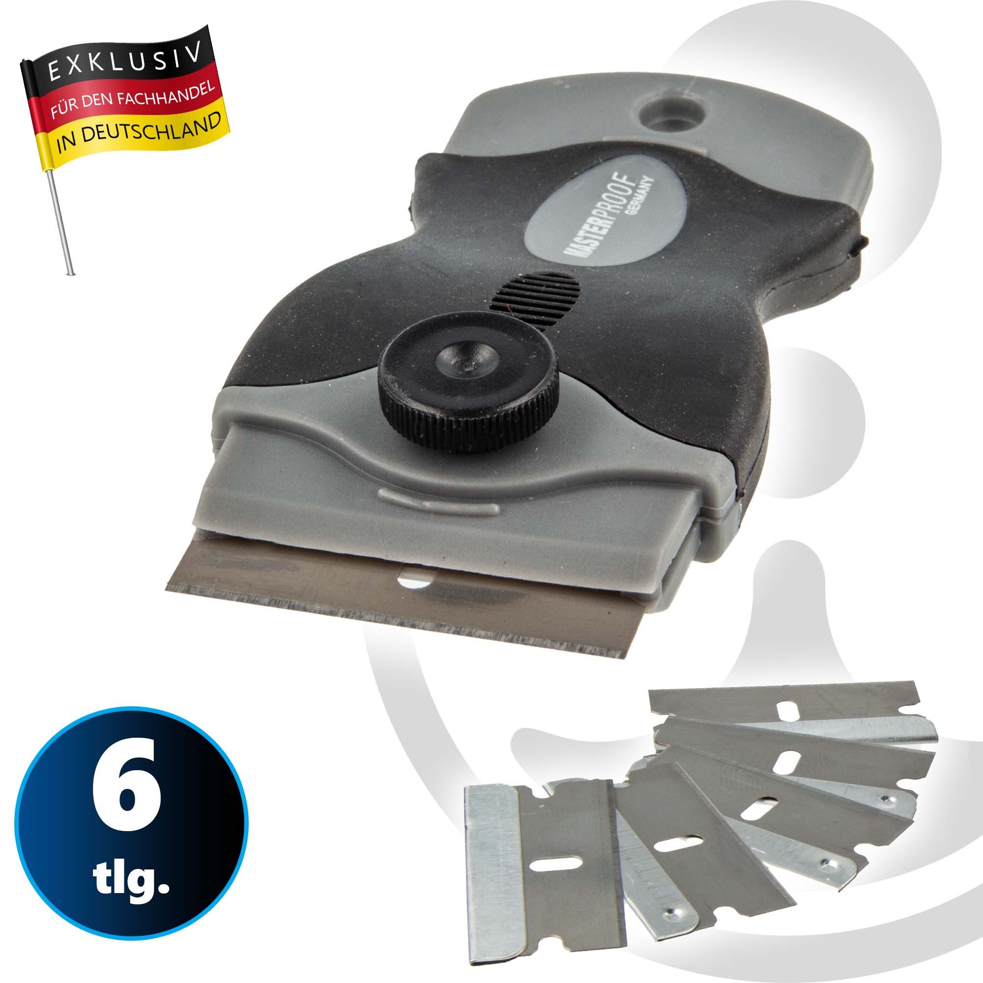 MASTERPROOF PROFESIONAL Glasschaber Universal - Schaber - Set mit 5 Ersatzklingen, inkl. Klingenschutz