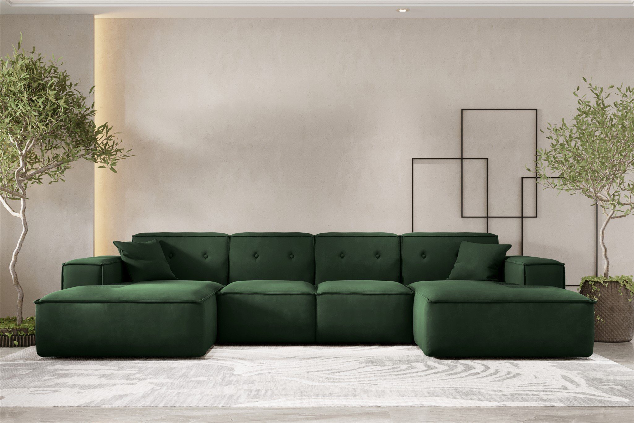 2 CESINA Sofa Rundumbezug Zierkissen, in inkl. Stoff, U-Form Möbel Wohnlandschaft Fun